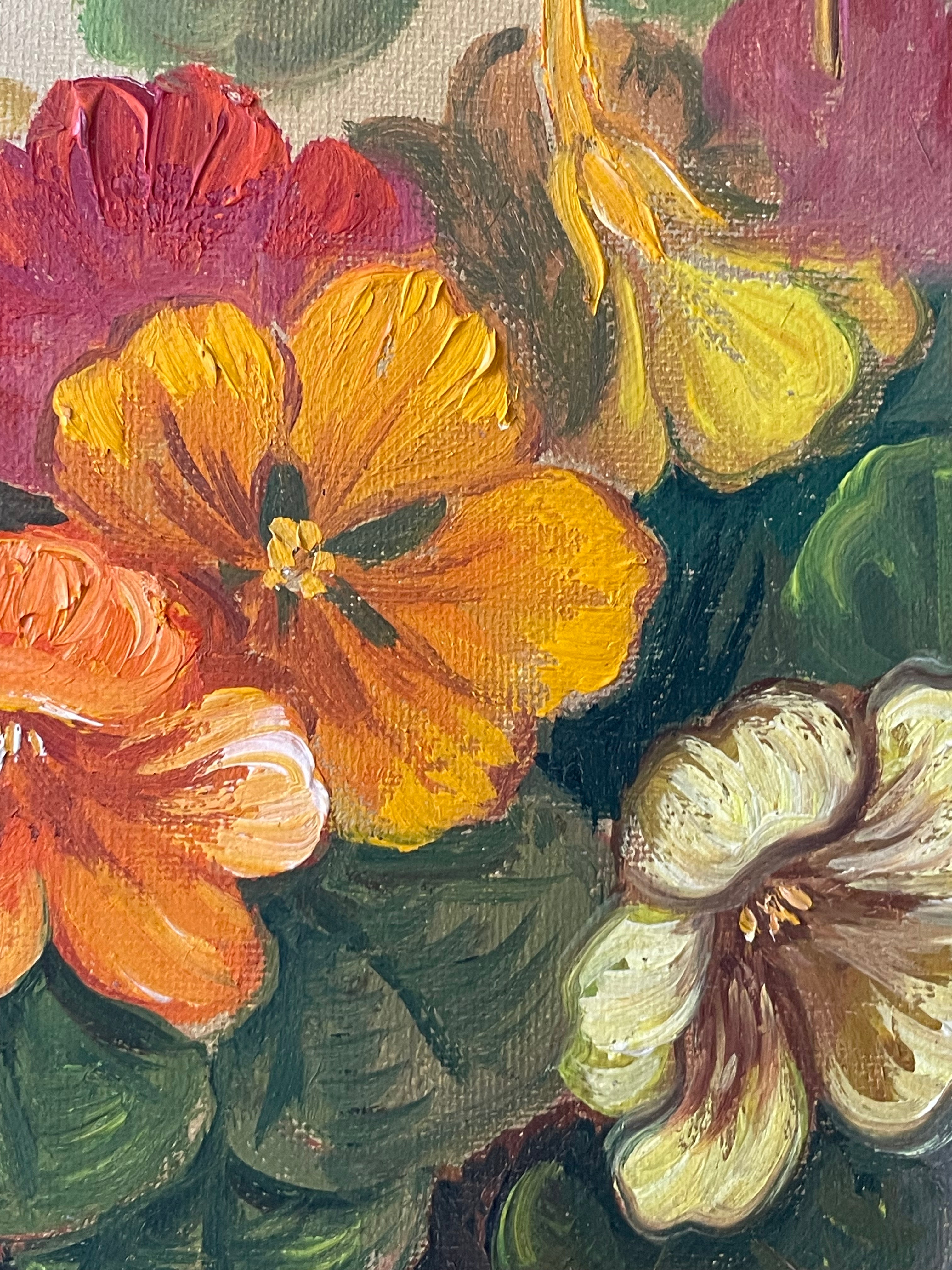 Nasturtiums in a Brown Vase