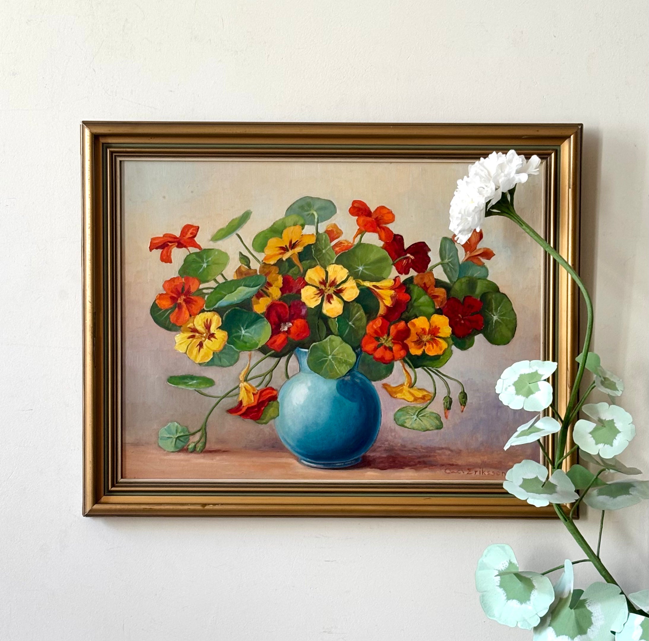 Nasturtiums in a Blue Vase