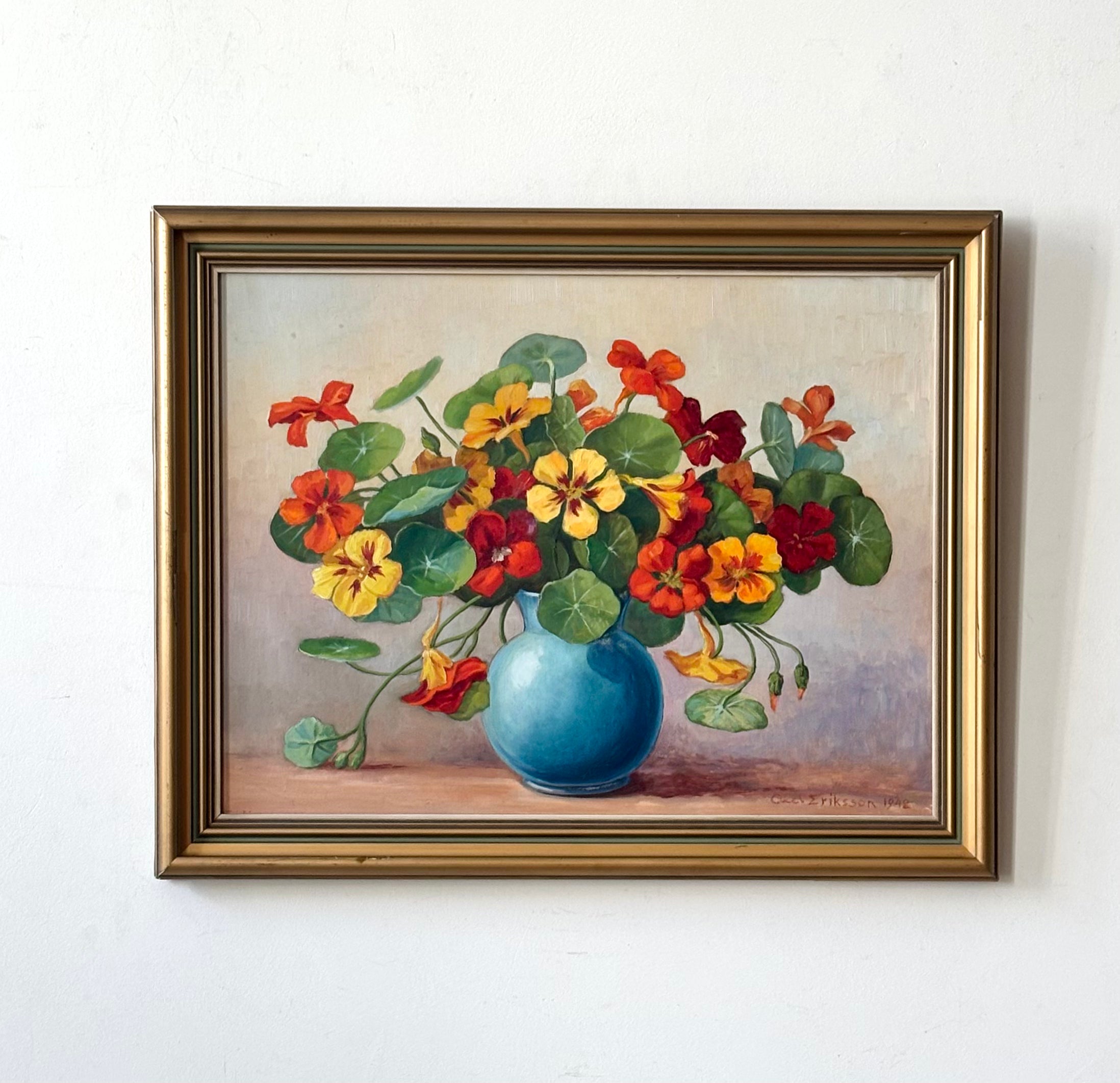 Nasturtiums in a Blue Vase