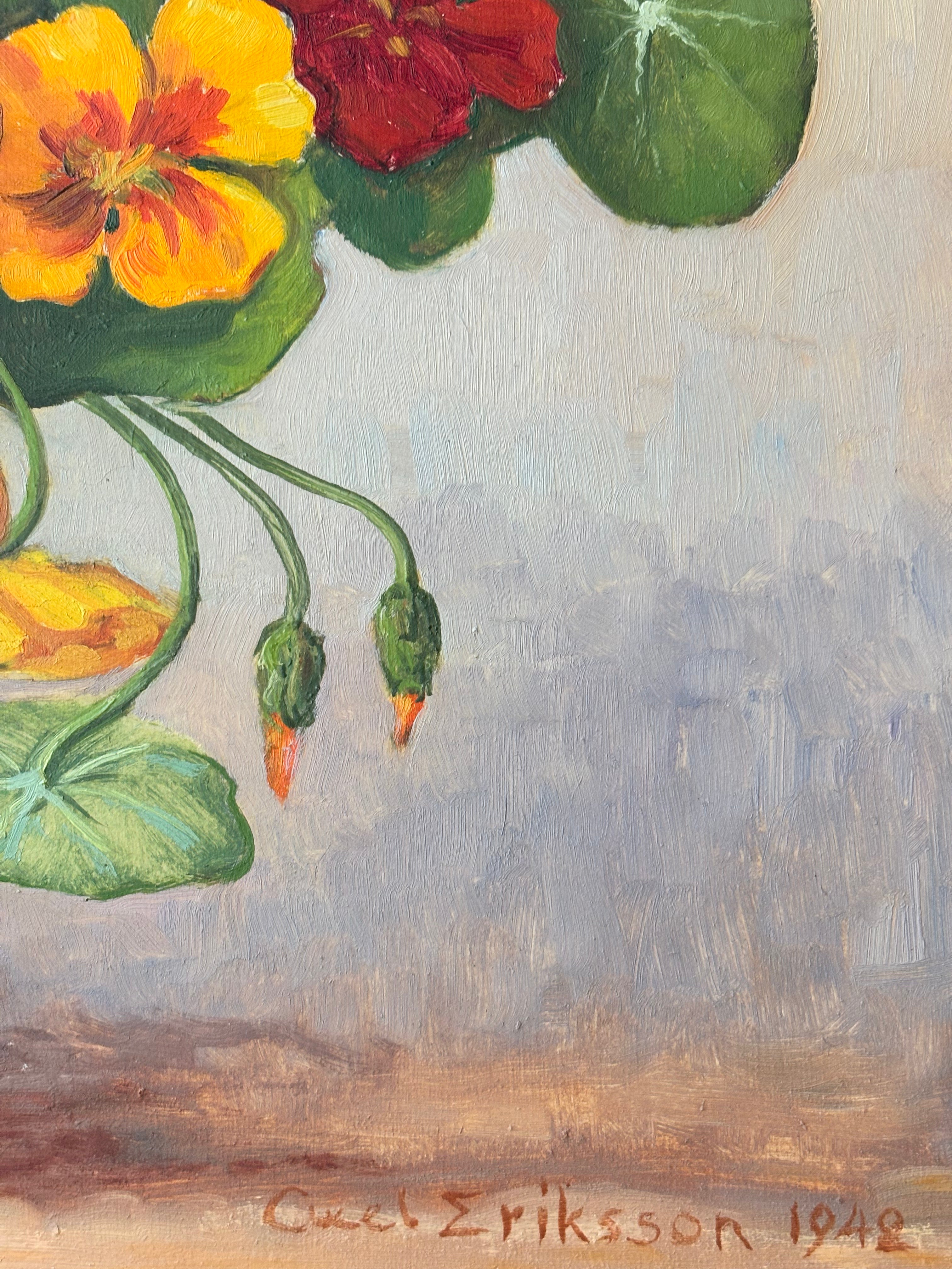 Nasturtiums in a Blue Vase