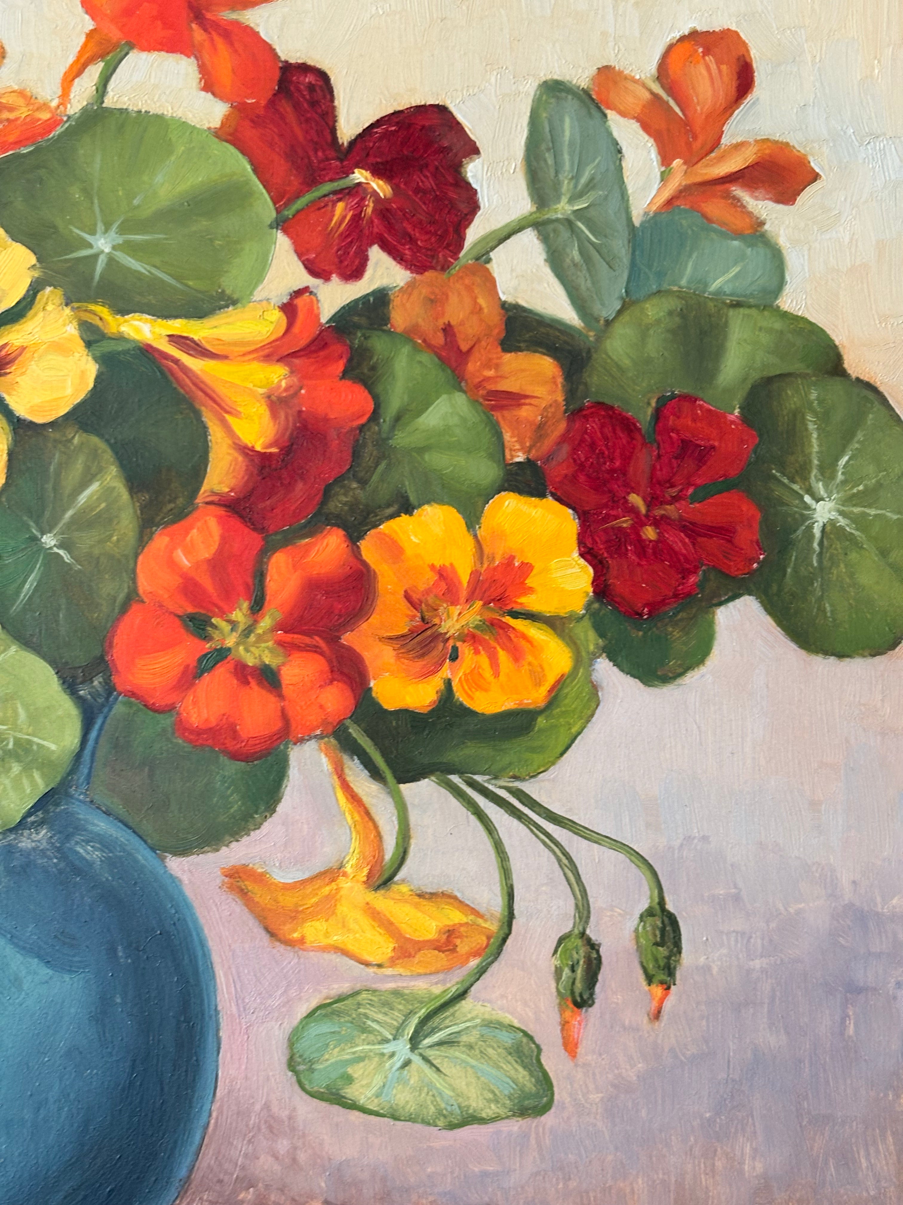 Nasturtiums in a Blue Vase