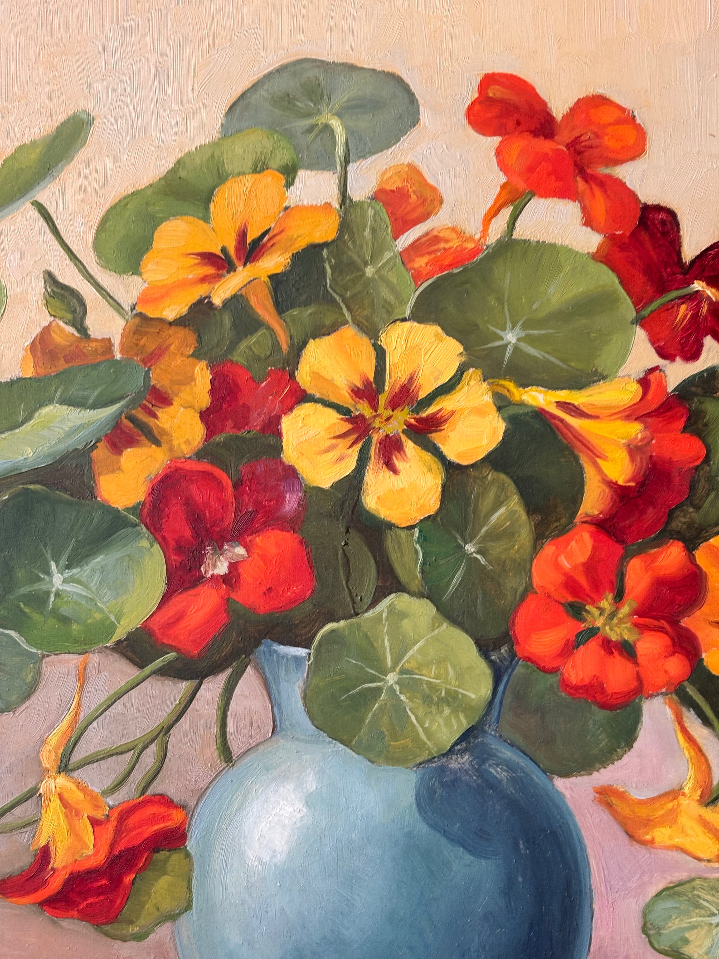 Nasturtiums in a Blue Vase