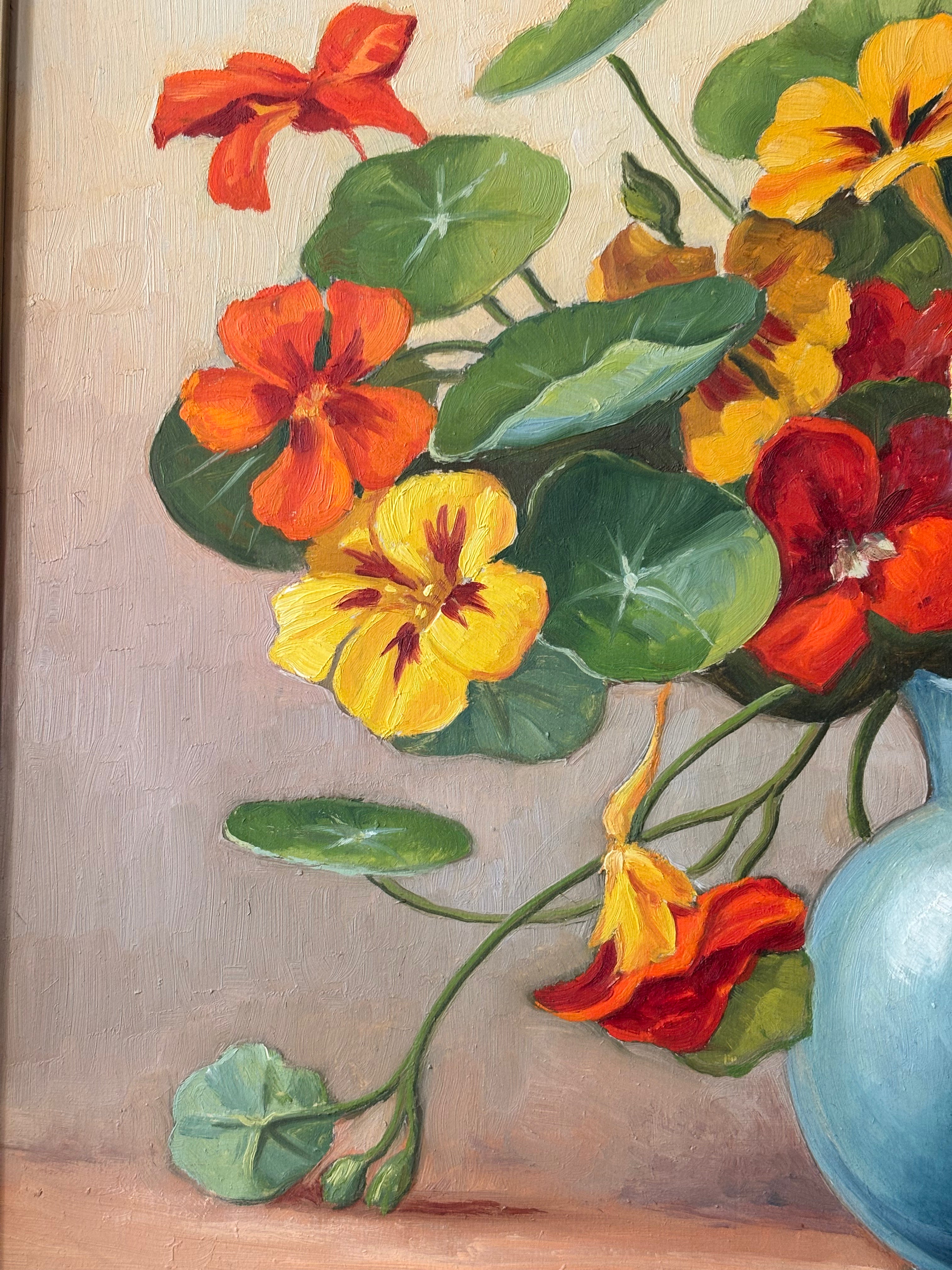 Nasturtiums in a Blue Vase