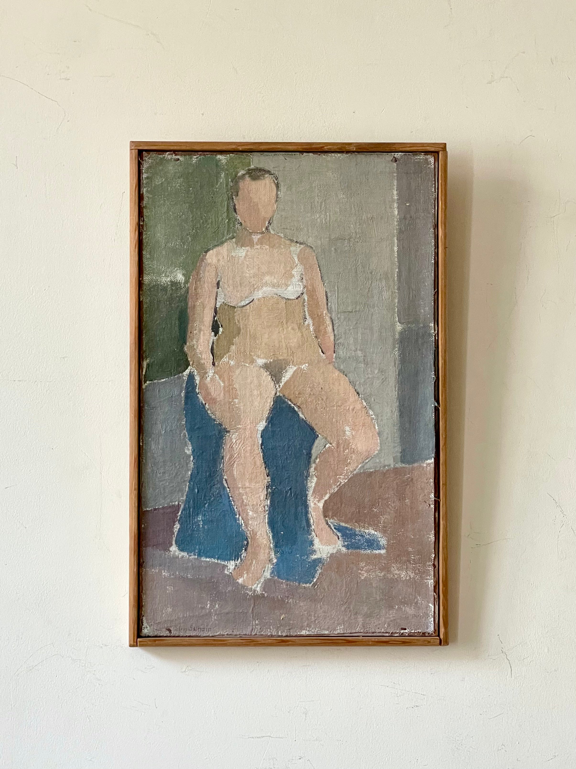 Seated Nude on Blue