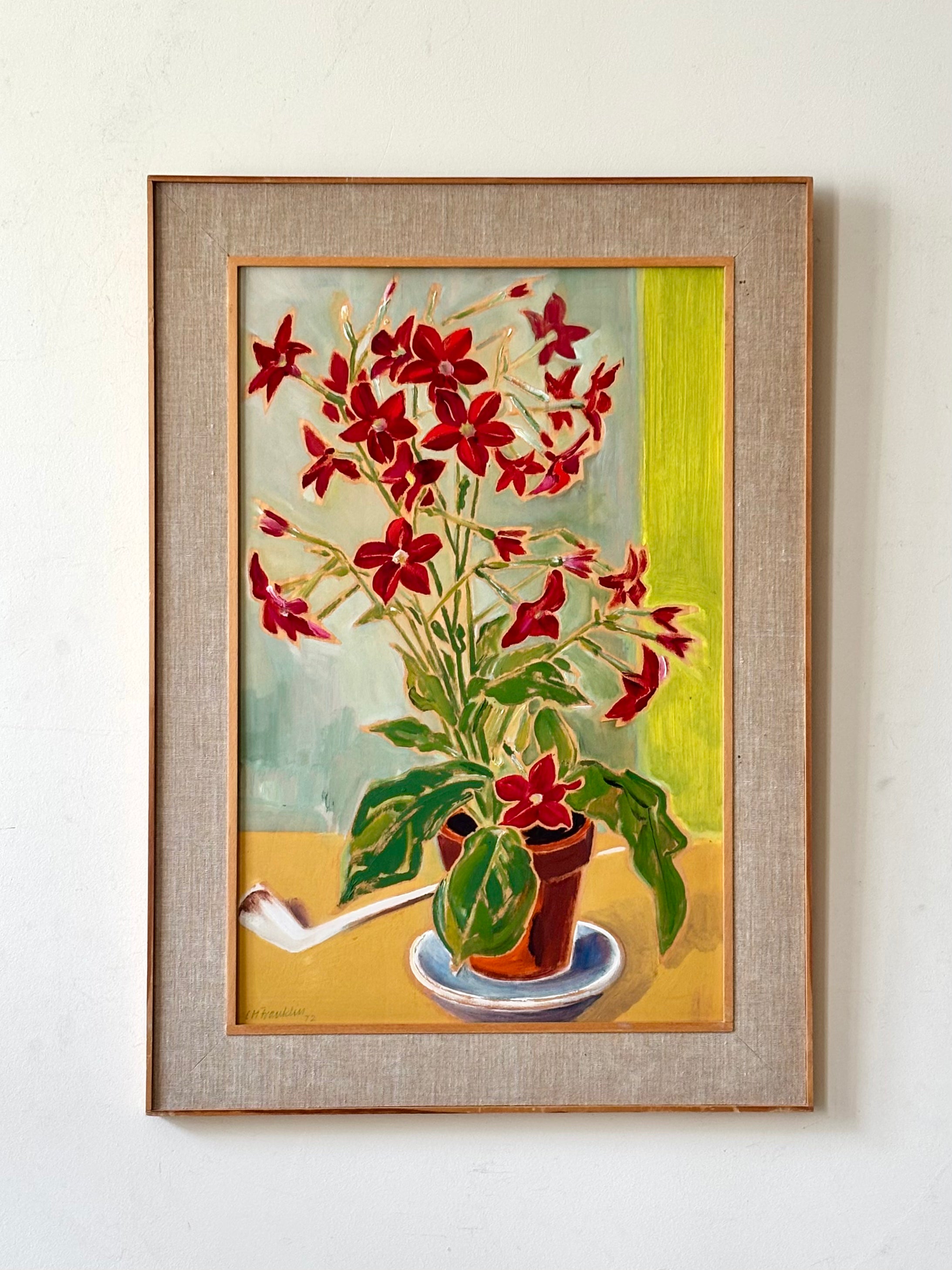 Red Tobacco Flowers with a Pipe