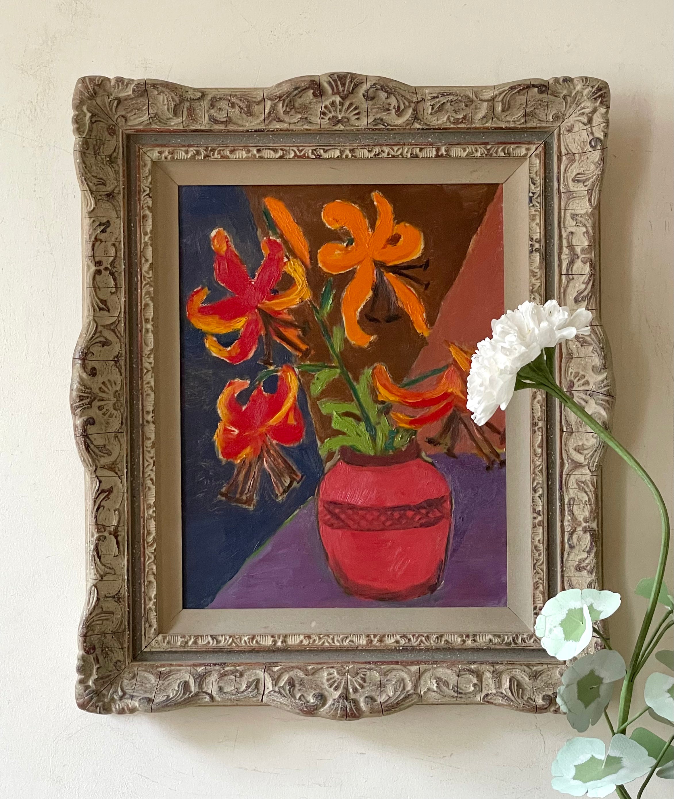 Orange Lilies in a Red Vase
