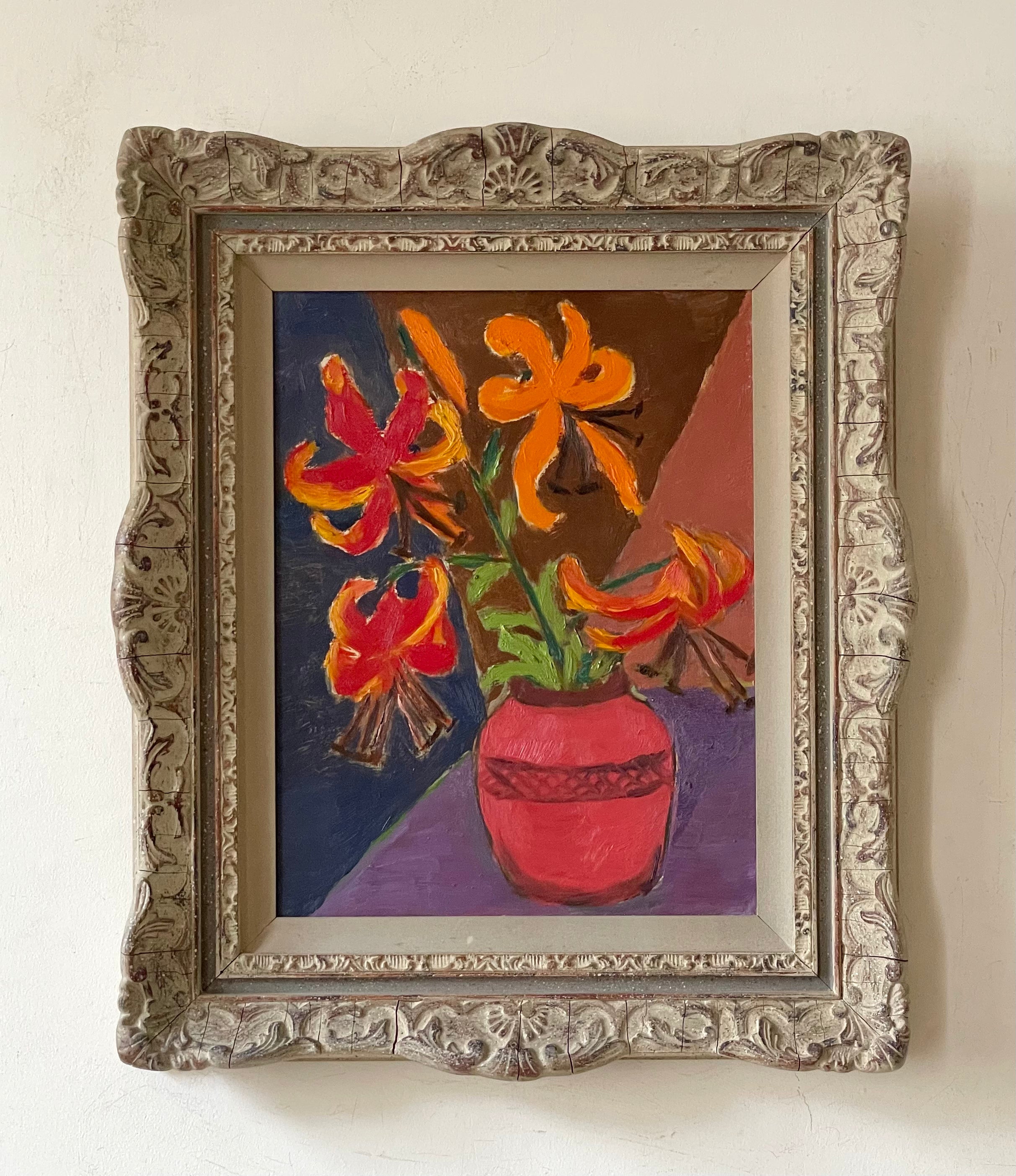 Orange Lilies in a Red Vase