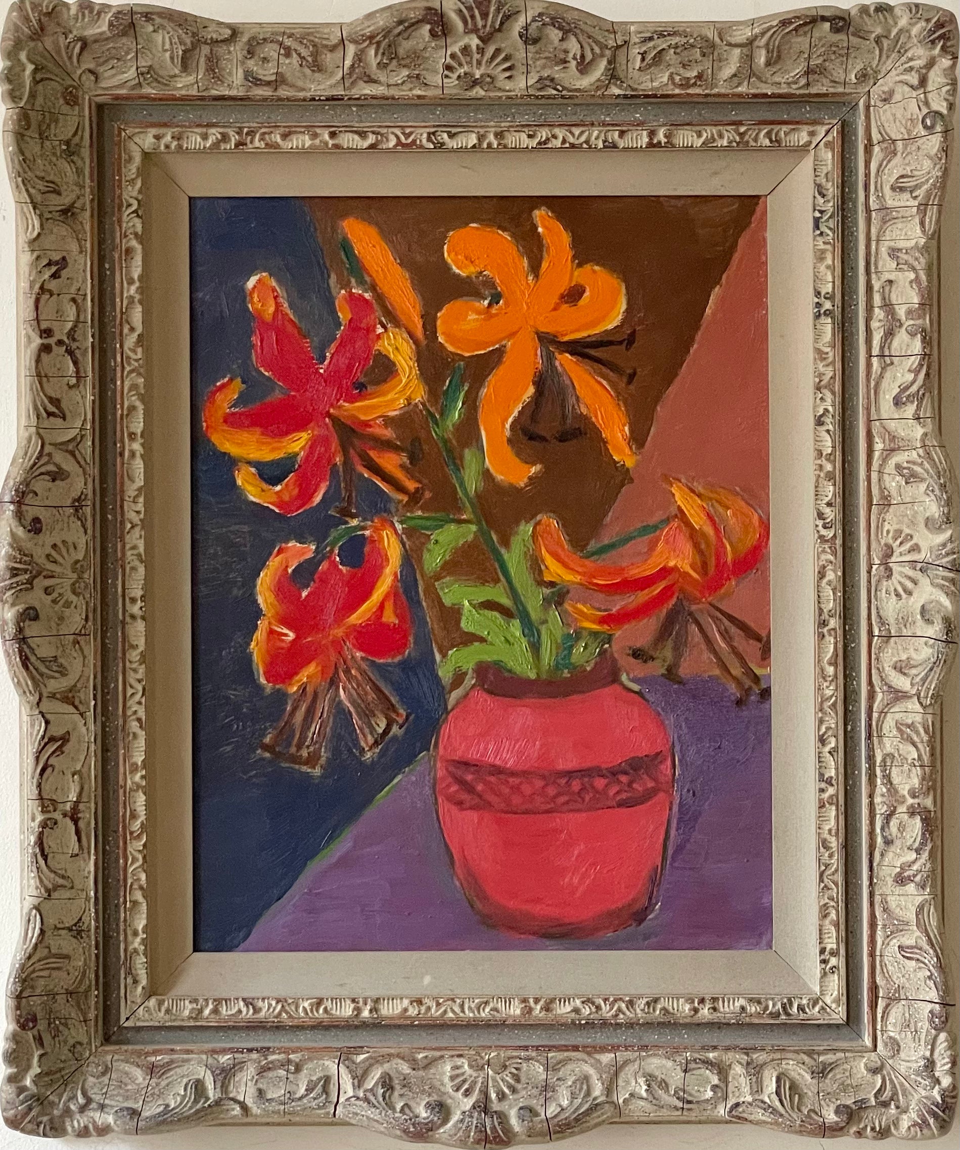 Orange Lilies in a Red Vase