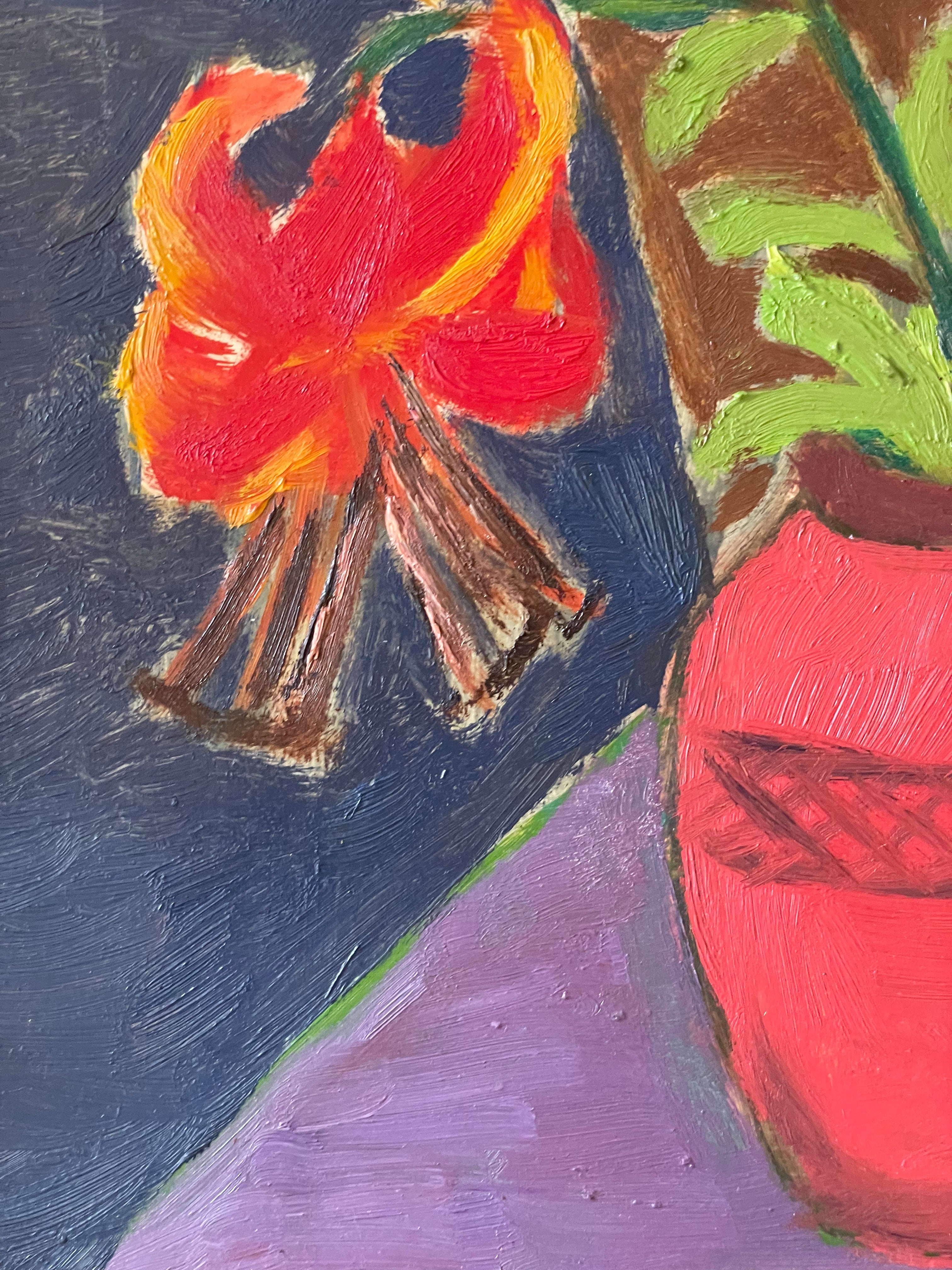 Orange Lilies in a Red Vase