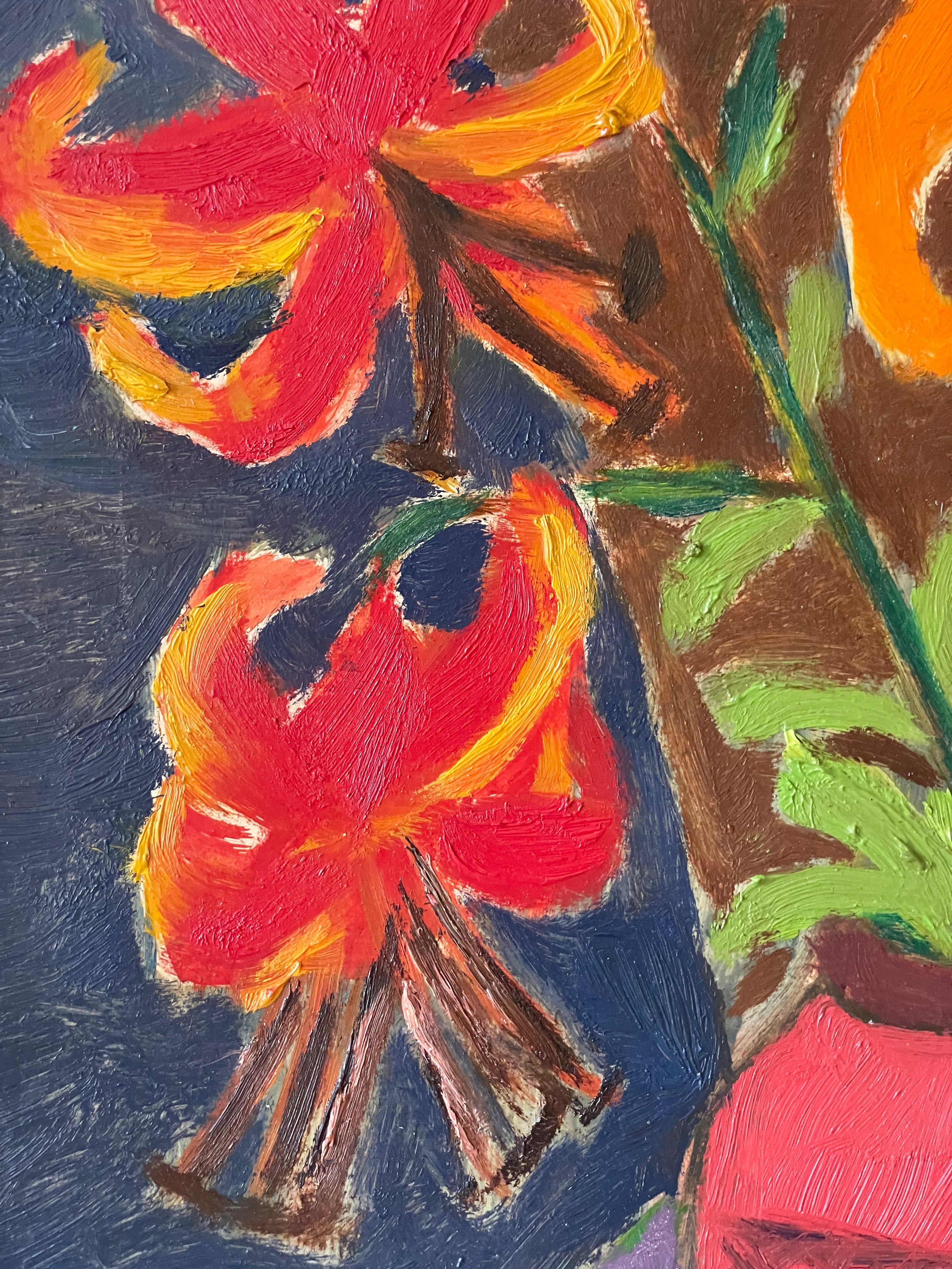 Orange Lilies in a Red Vase