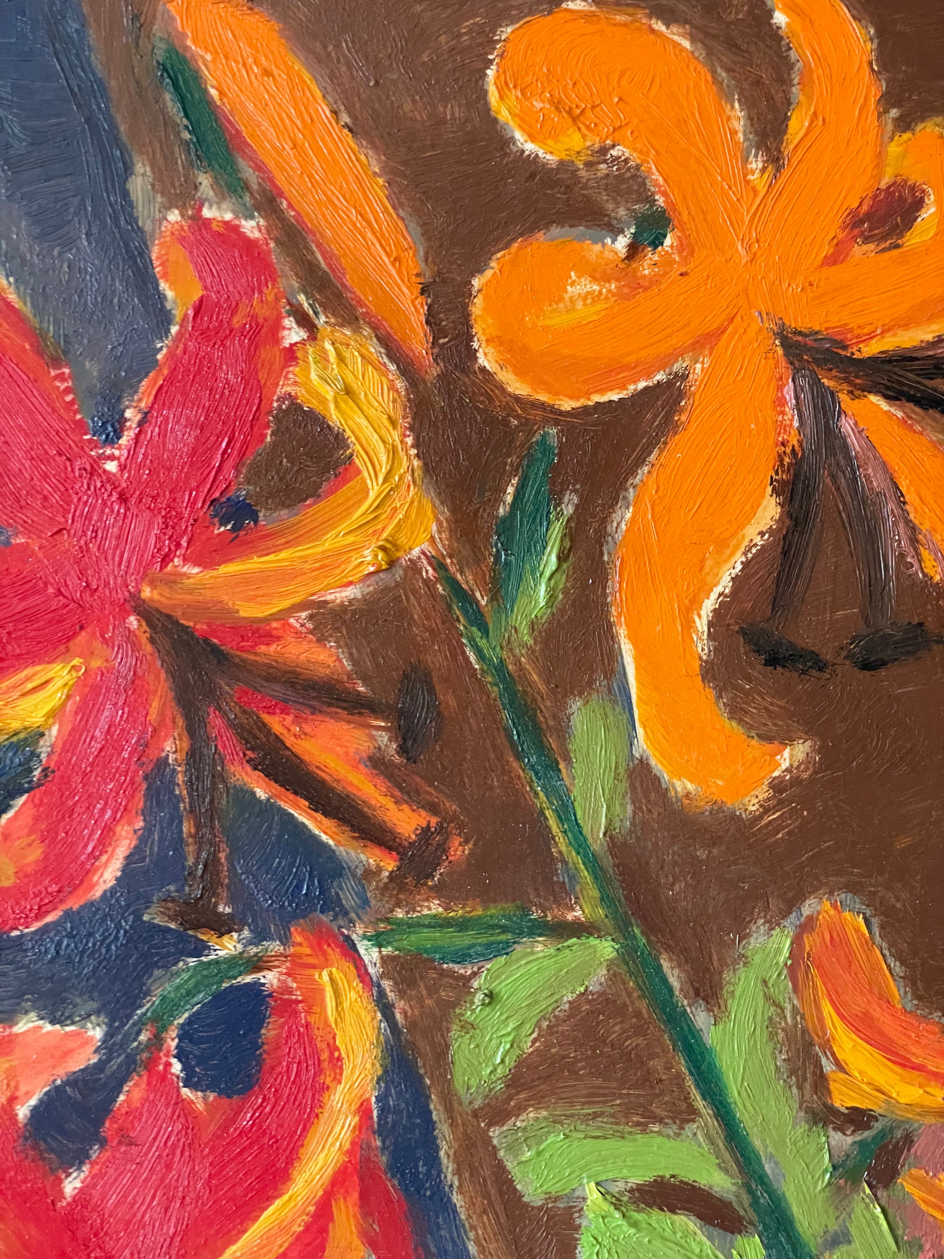 Orange Lilies in a Red Vase