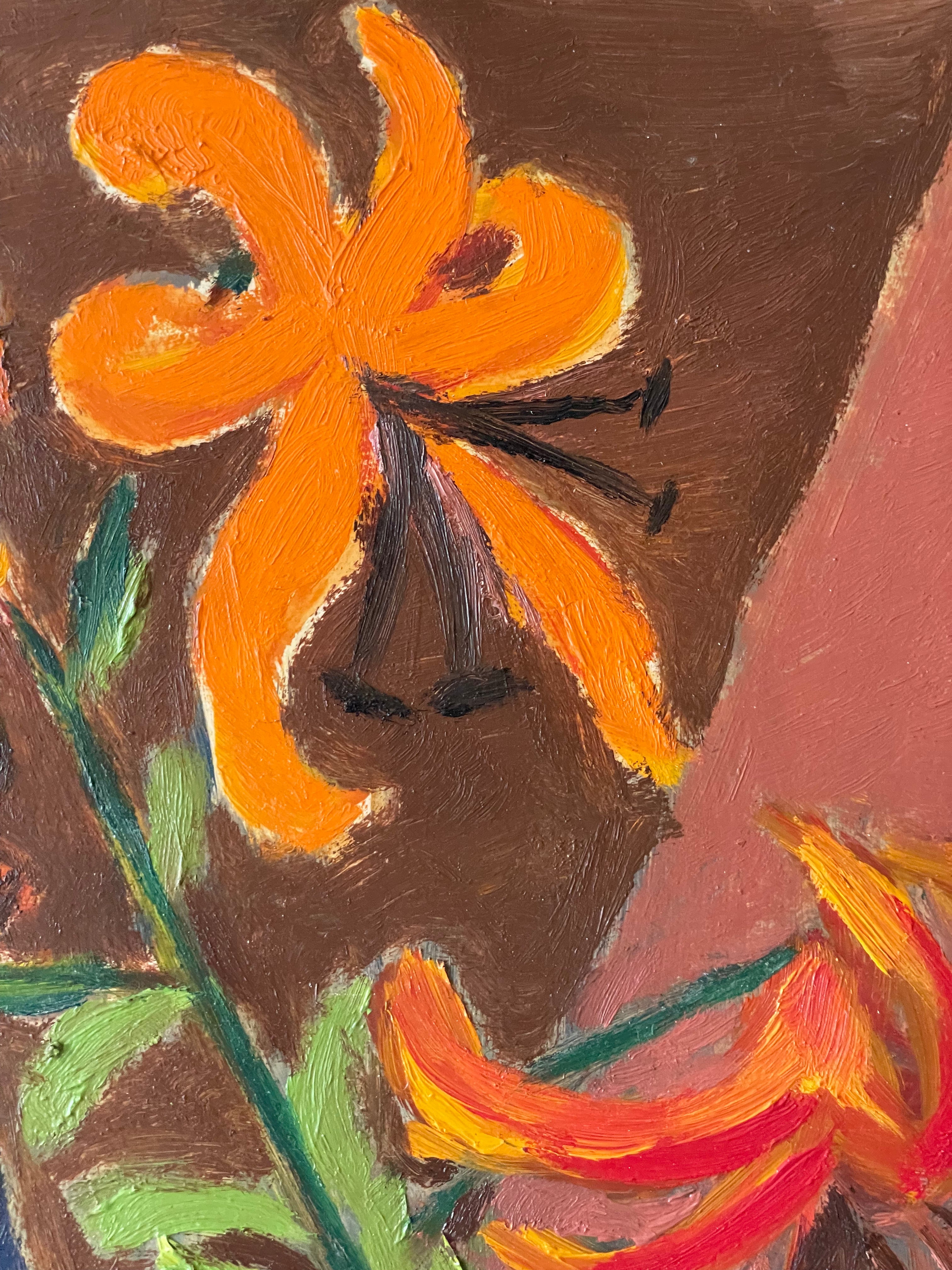 Orange Lilies in a Red Vase