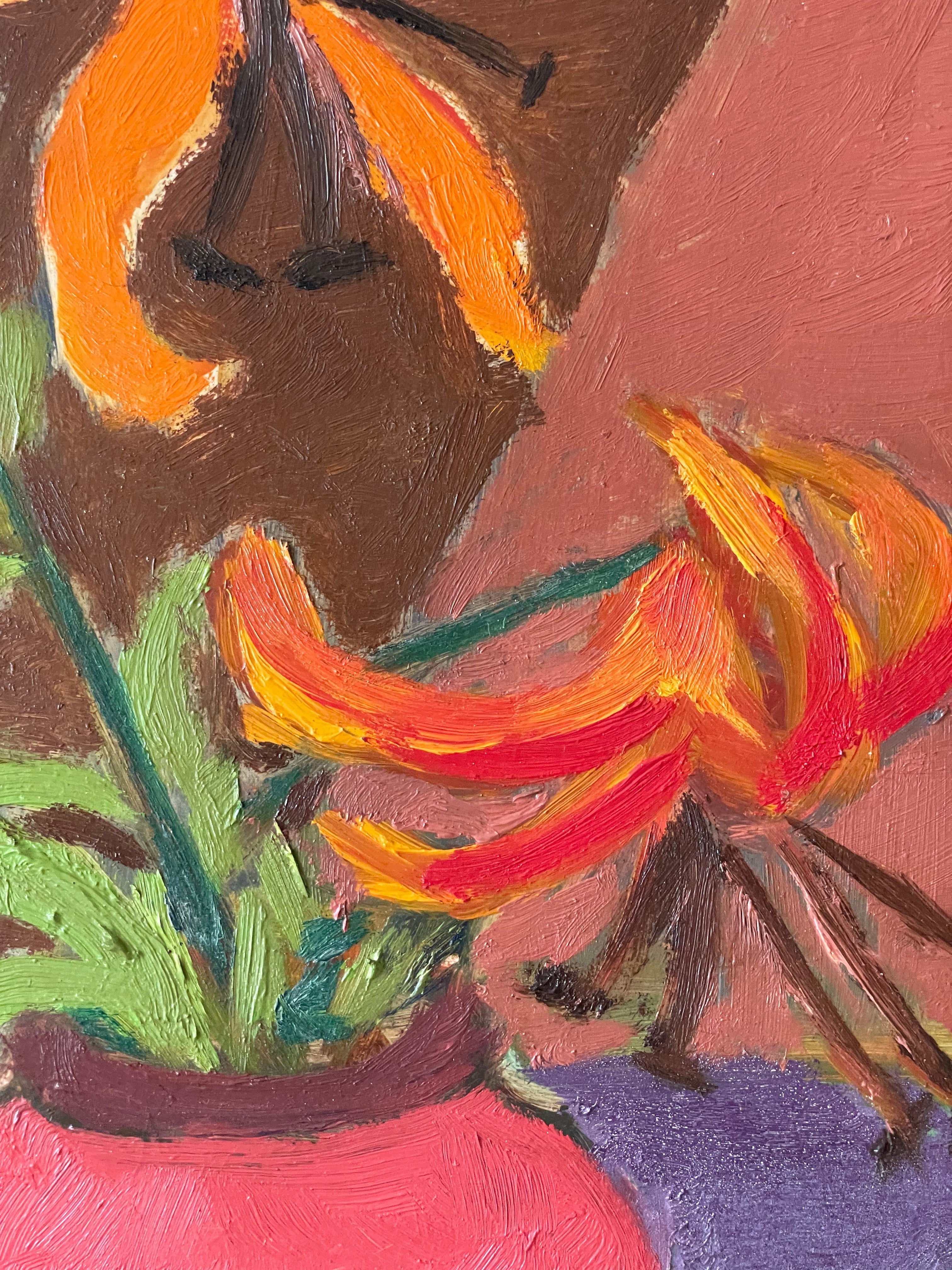 Orange Lilies in a Red Vase