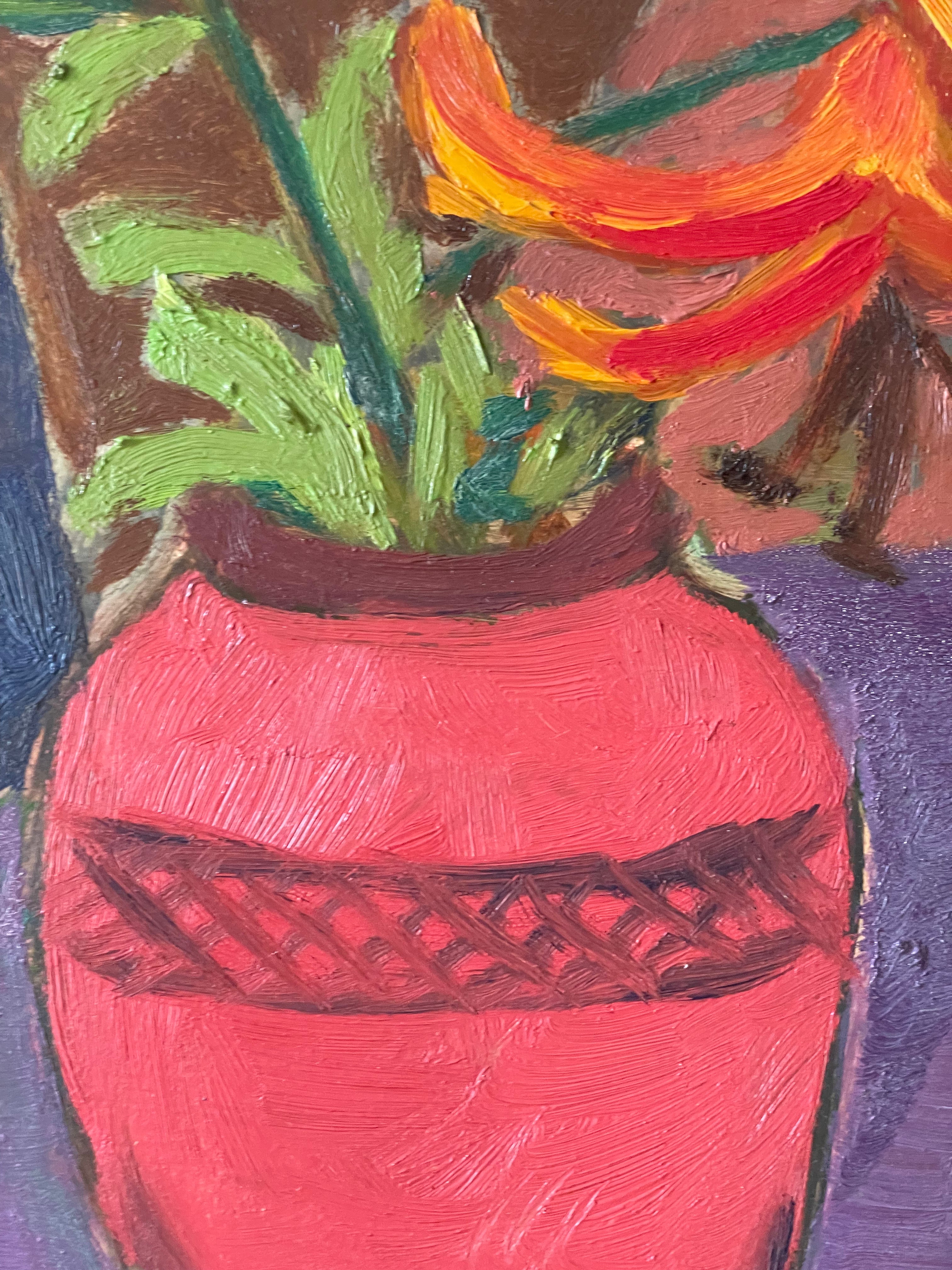 Orange Lilies in a Red Vase