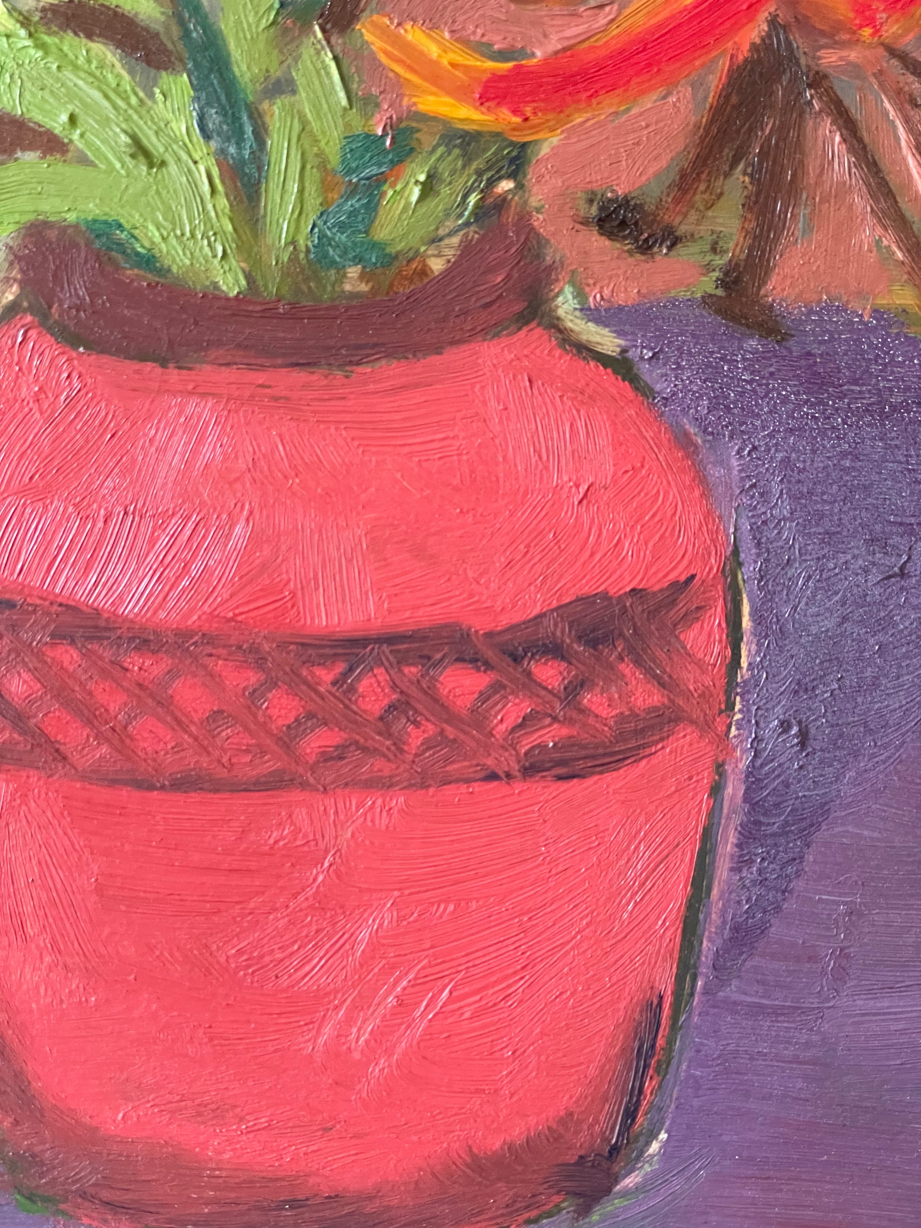 Orange Lilies in a Red Vase