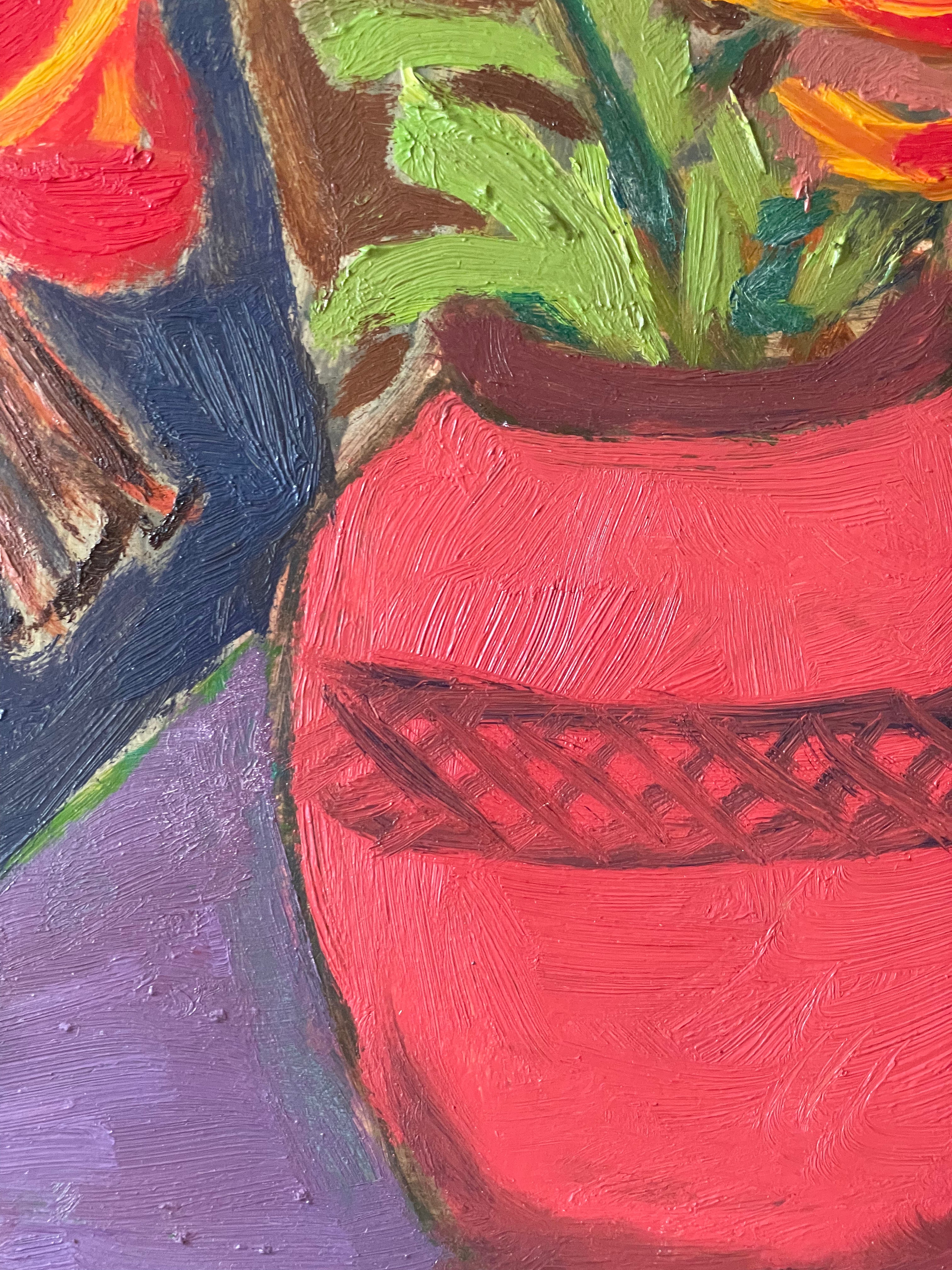 Orange Lilies in a Red Vase