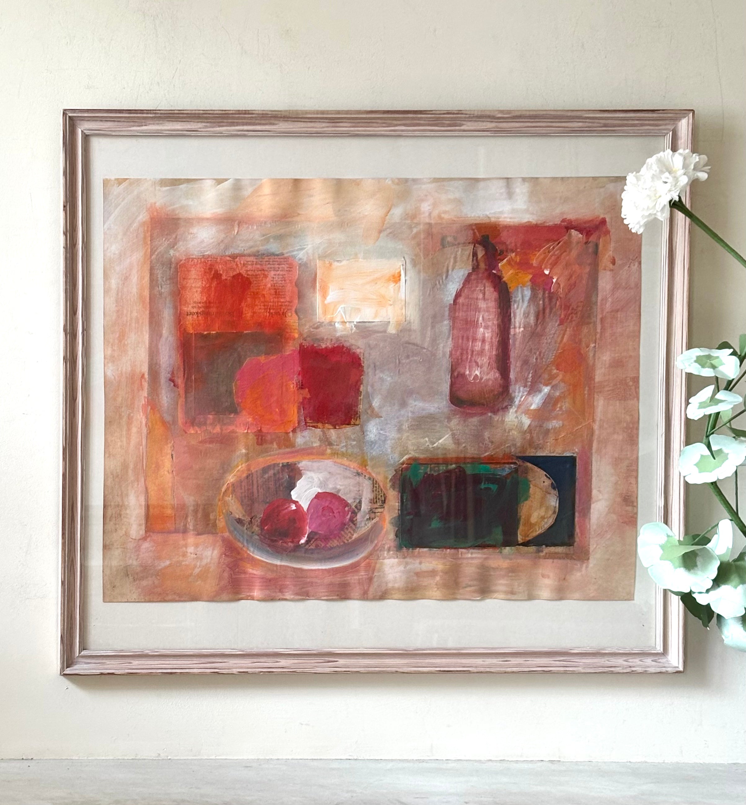 Pink Abstract with Wine Bottle