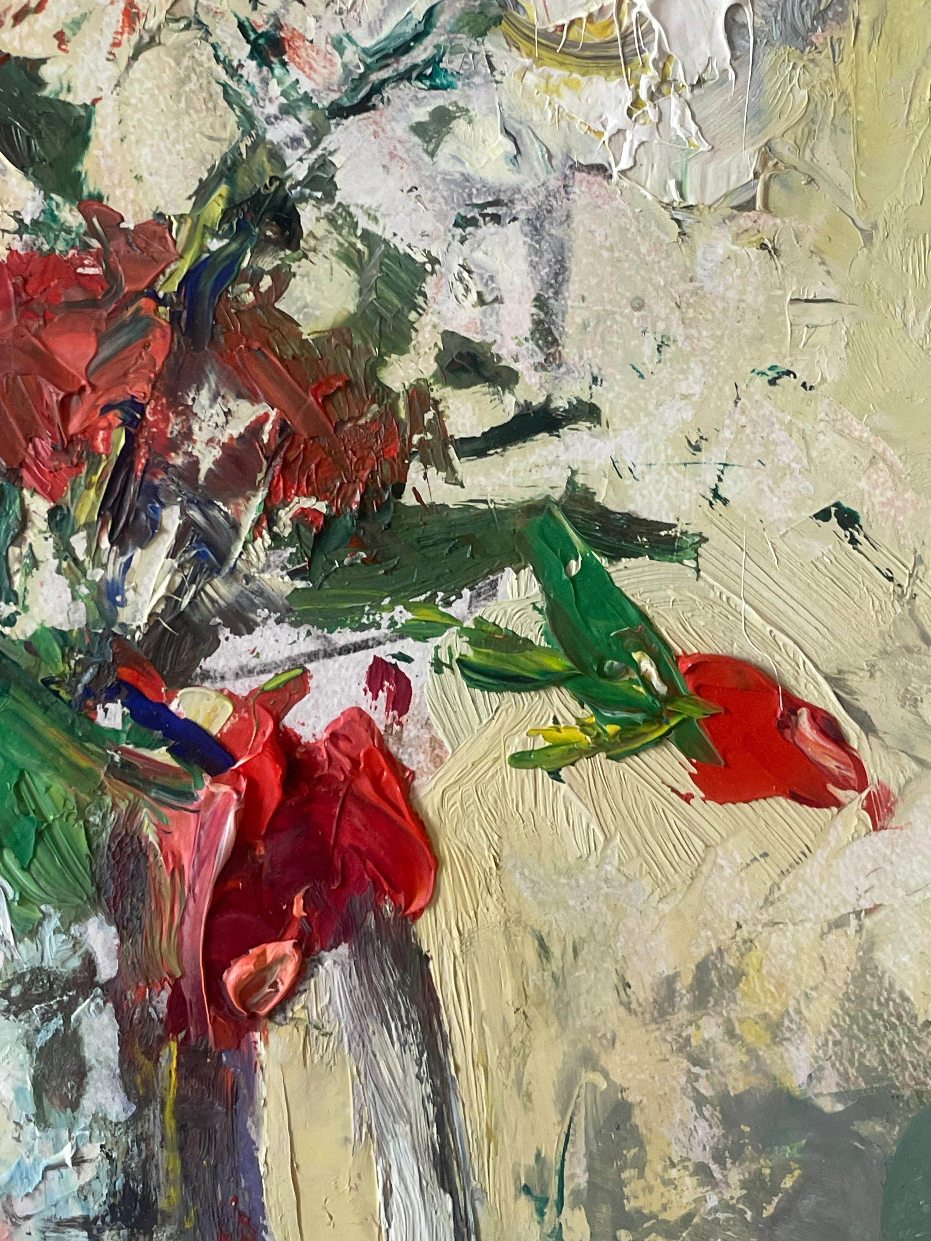 Red Flowers in a White Jug