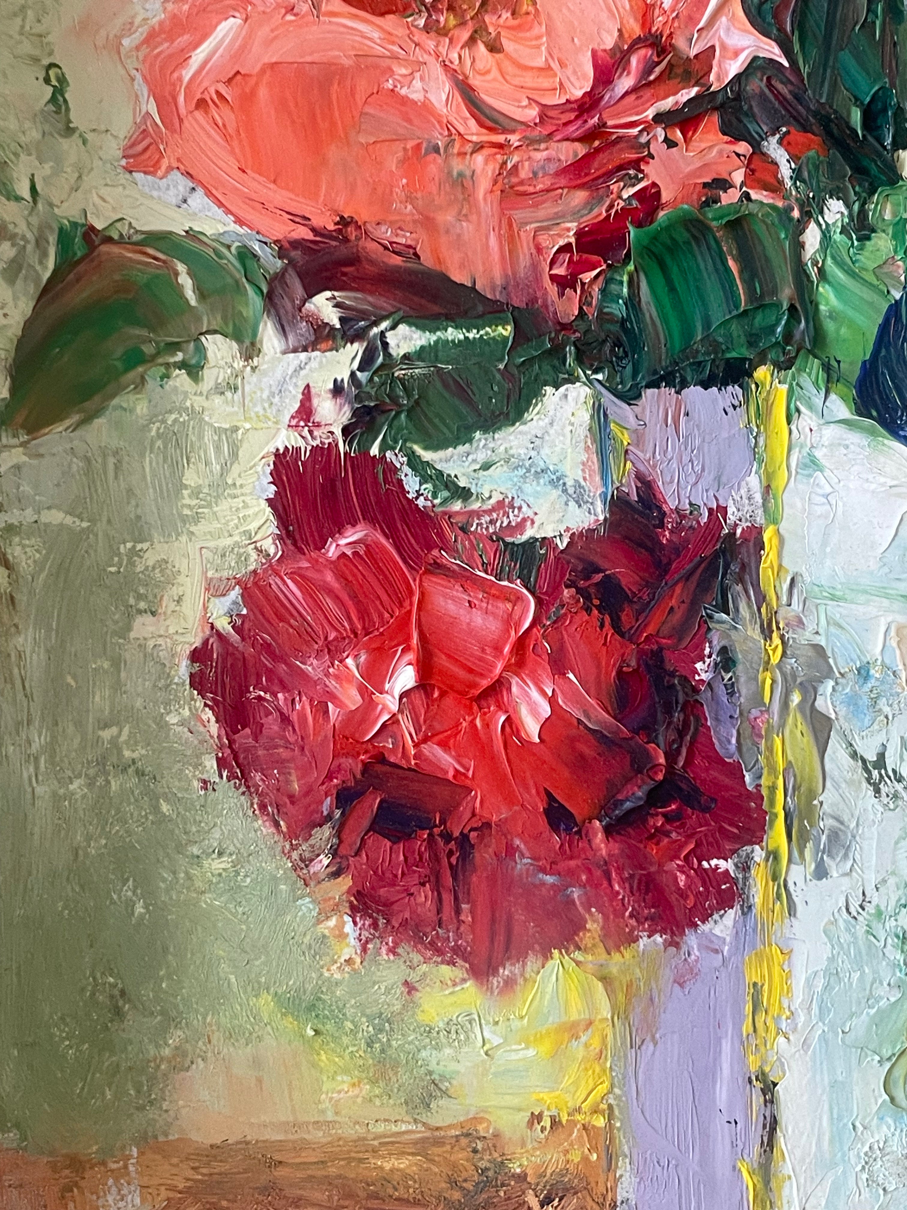 Red Flowers in a White Jug