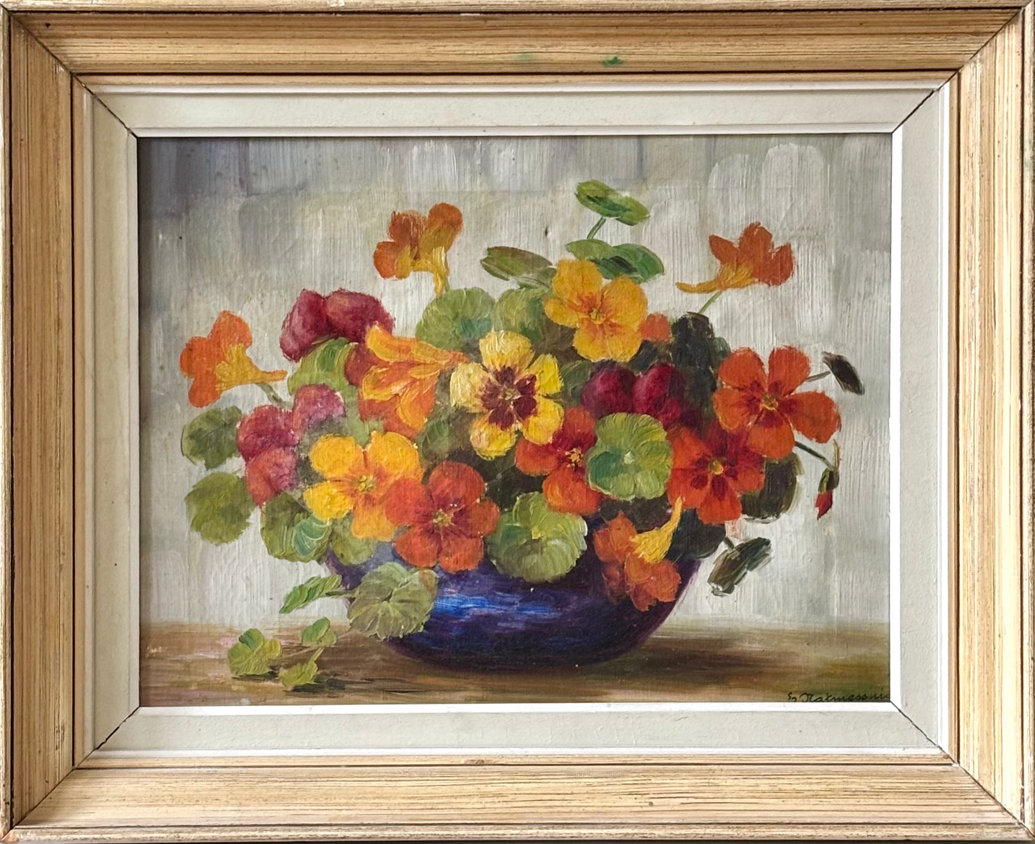 Nasturtiums in a Blue Bowl