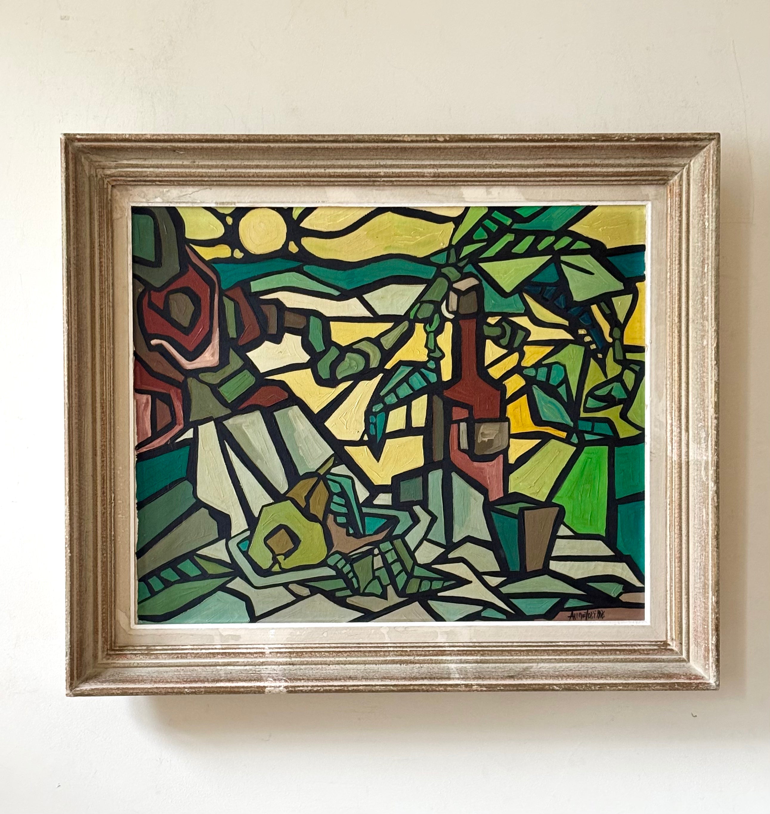 'Cubist' Landscape with Wine Bottle