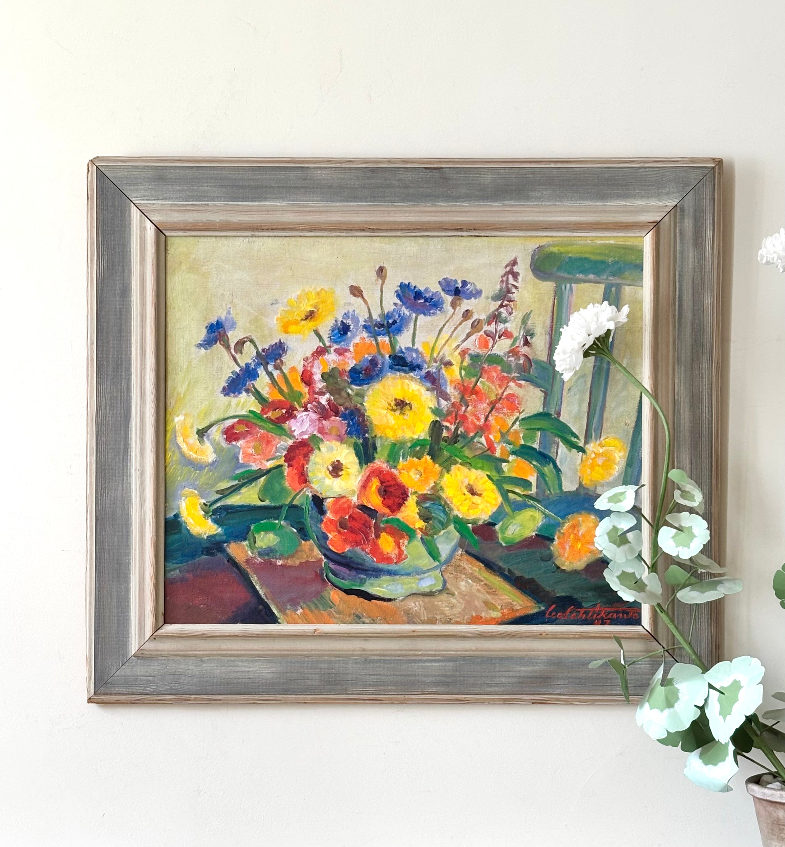 Summer Flowers in a Green Vase