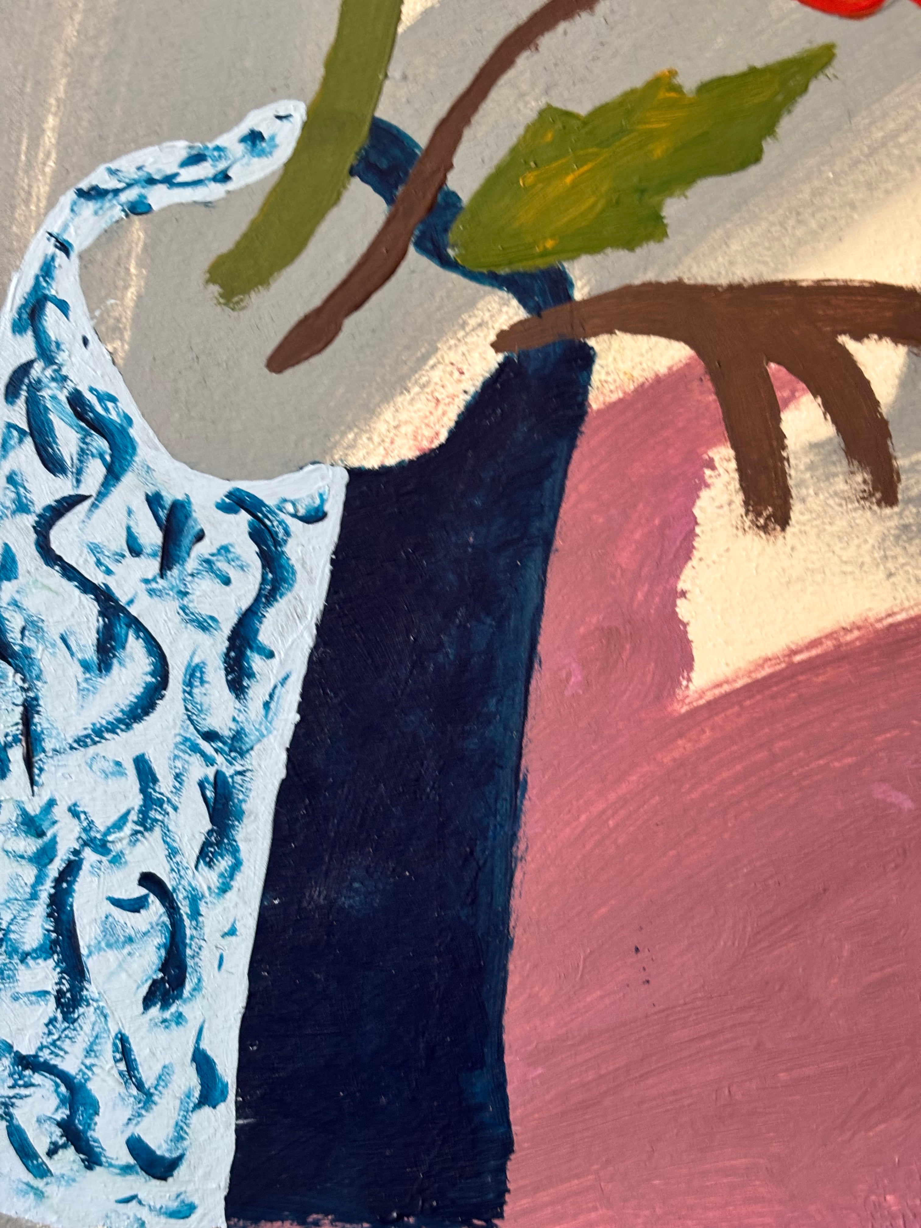 Spring Flowers in a Blue and Green Vase