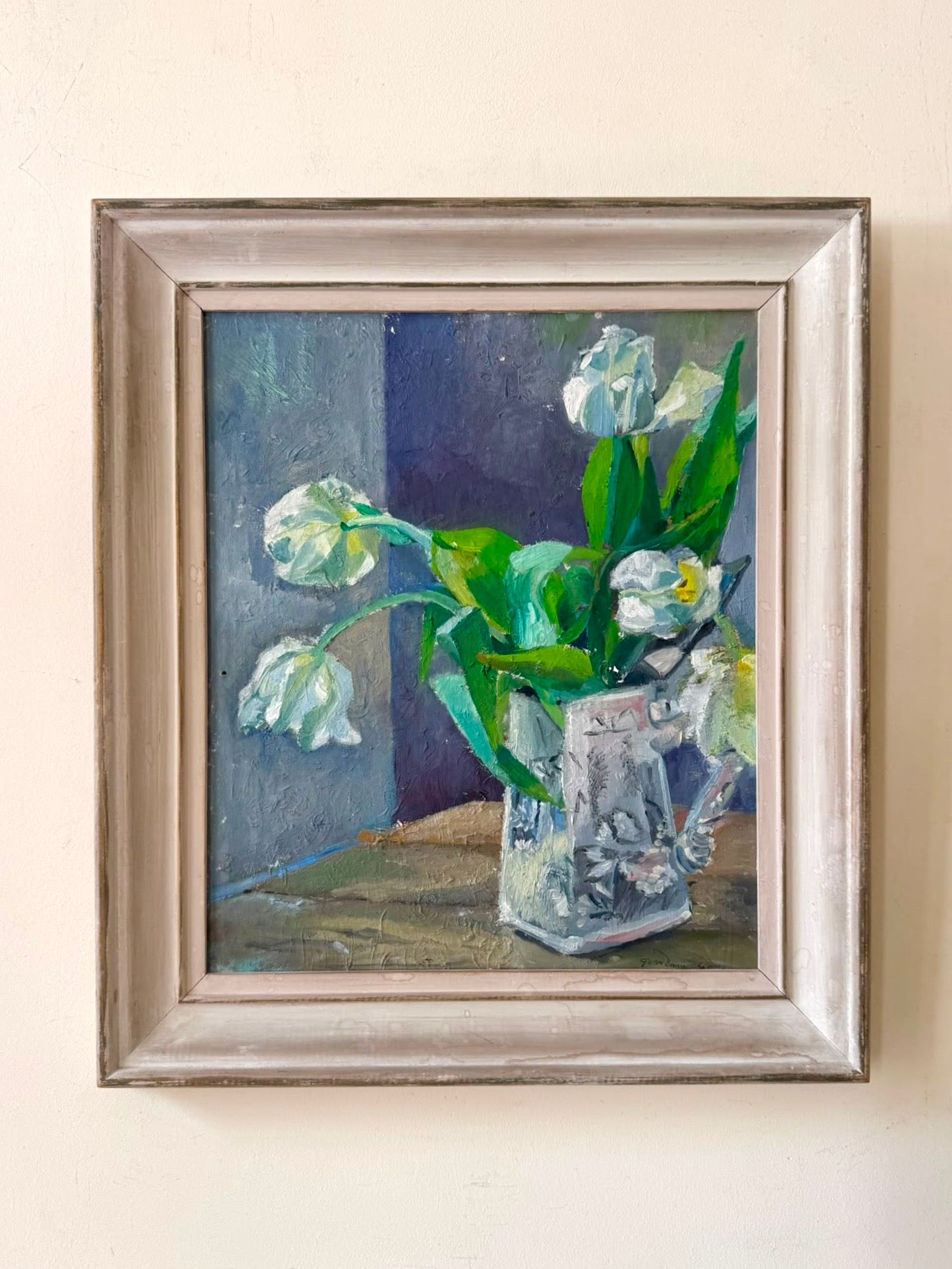 Tulips in an Antique Jug