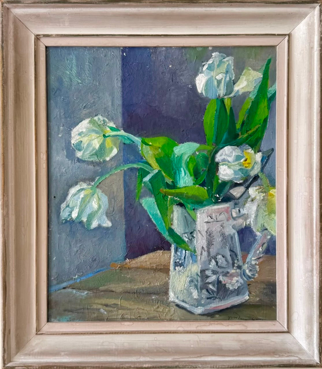 Tulips in an Antique Jug