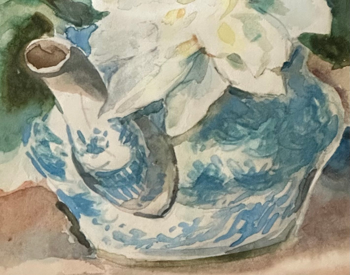 Watercolour Flowers in a Blue and White Teapot