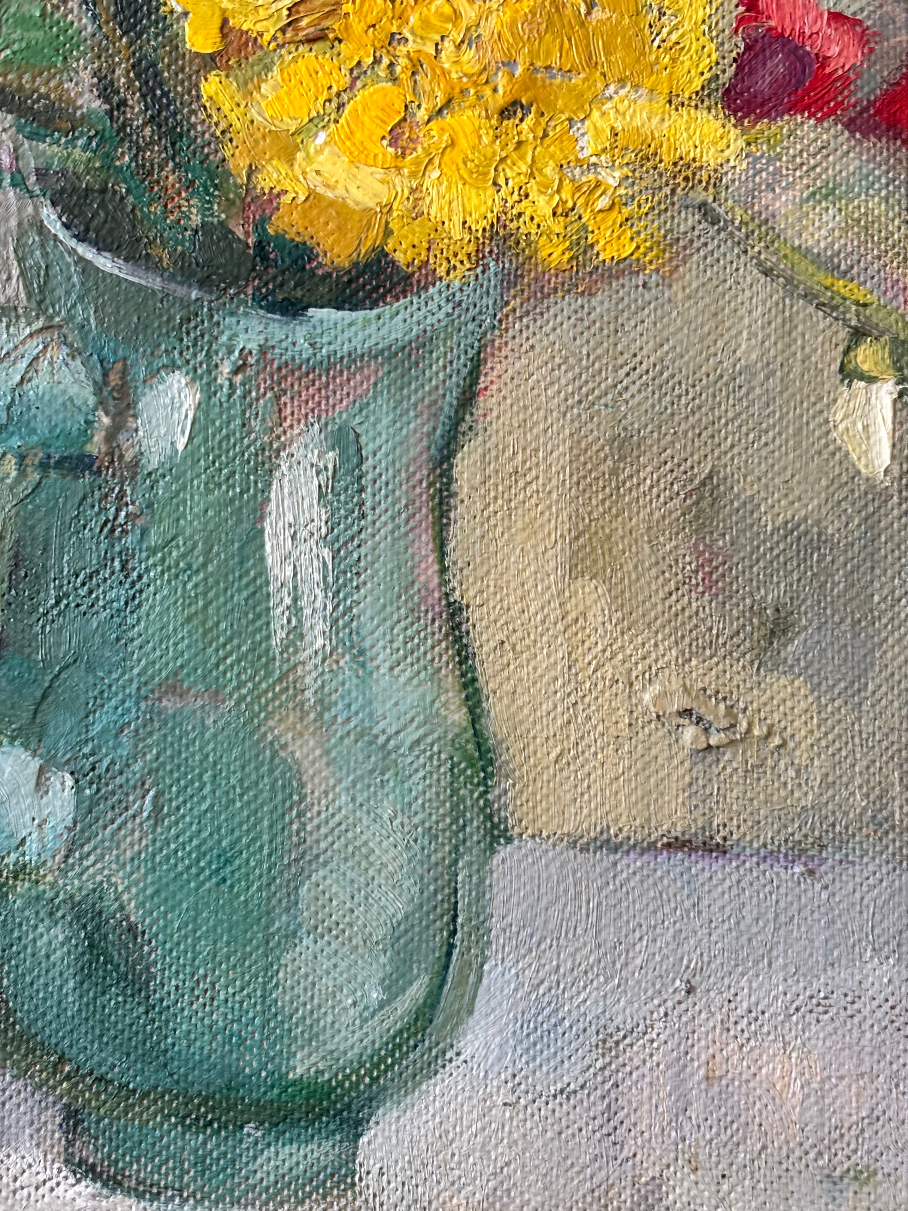 Spring Flowers in a Green Jug
