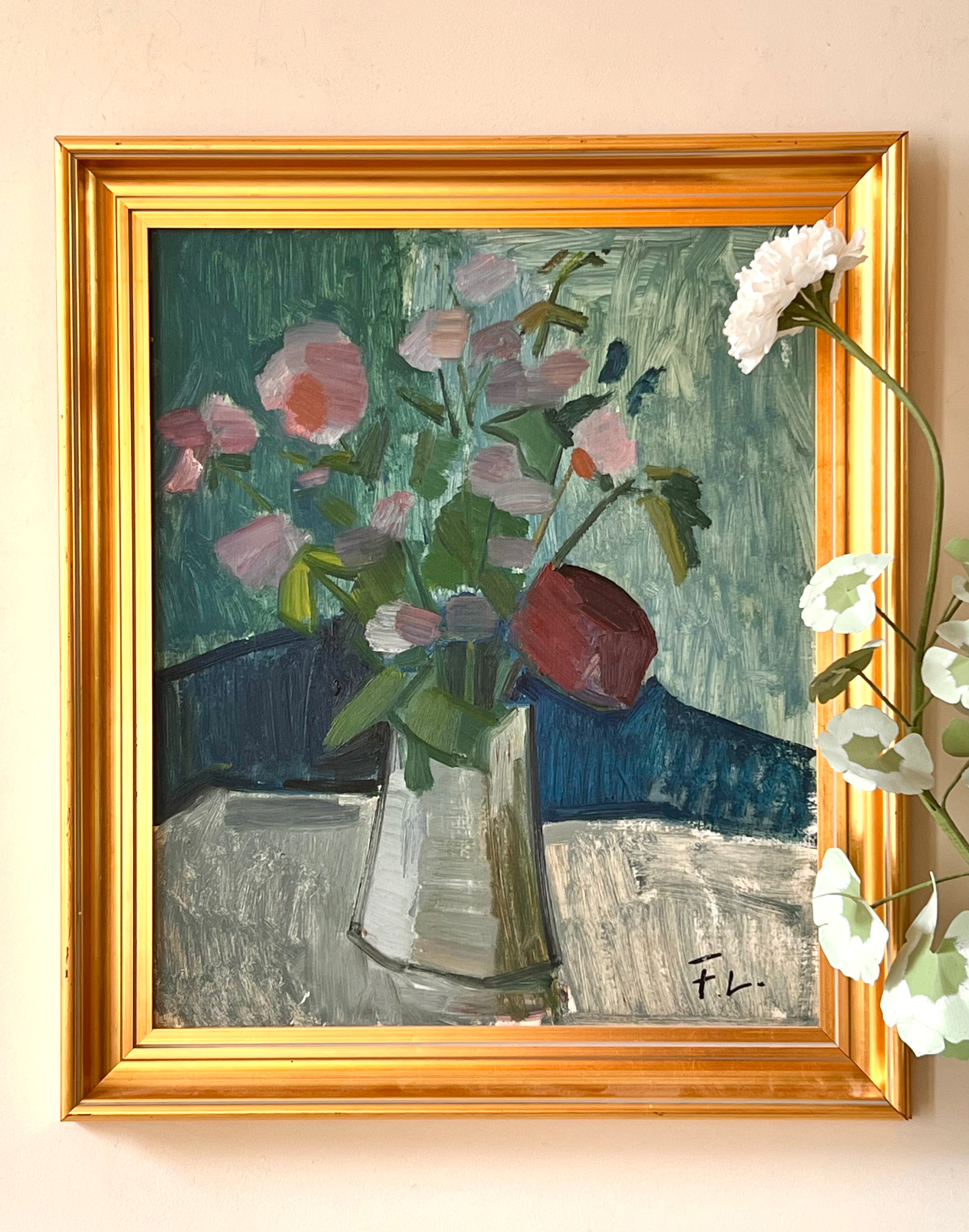 Pink Flowers on Blue