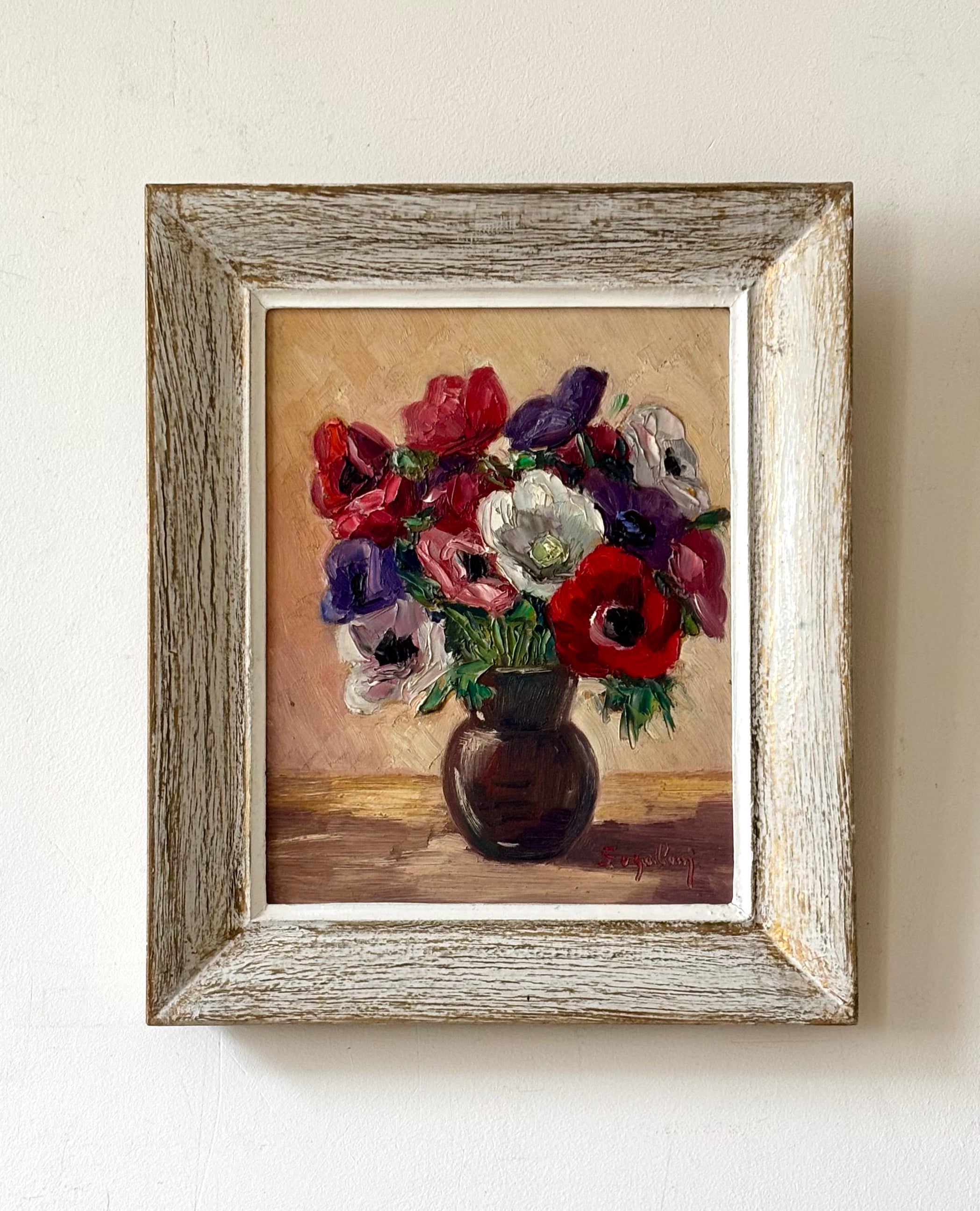 Anemones in Brown Pottery Vase