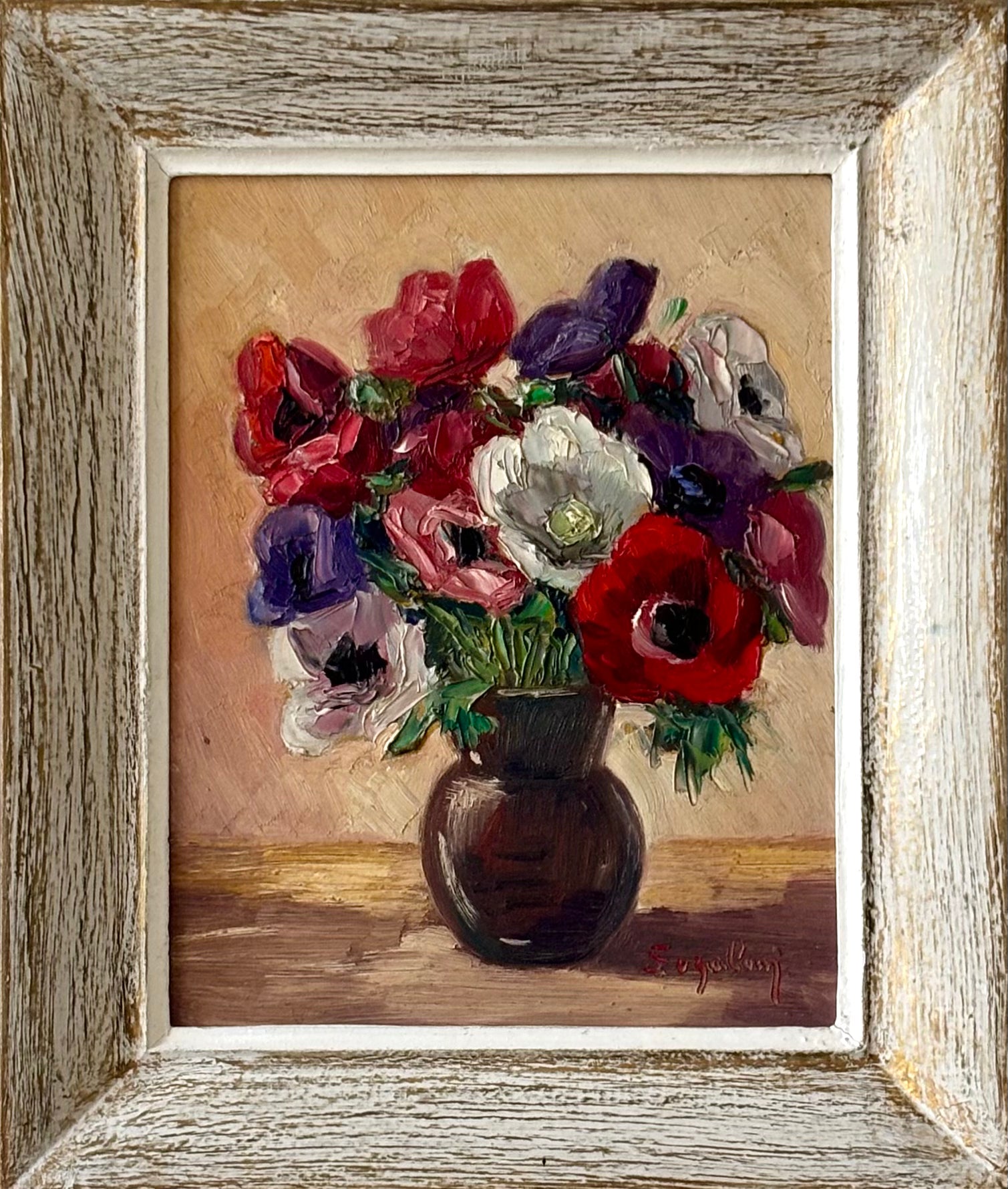 Anemones in Brown Pottery Vase