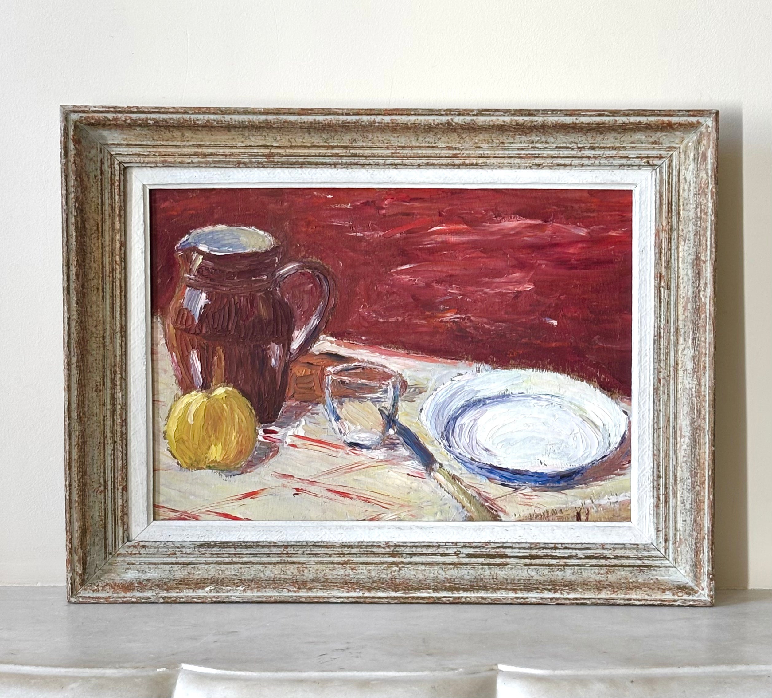 Brown Jug and Yellow Apple