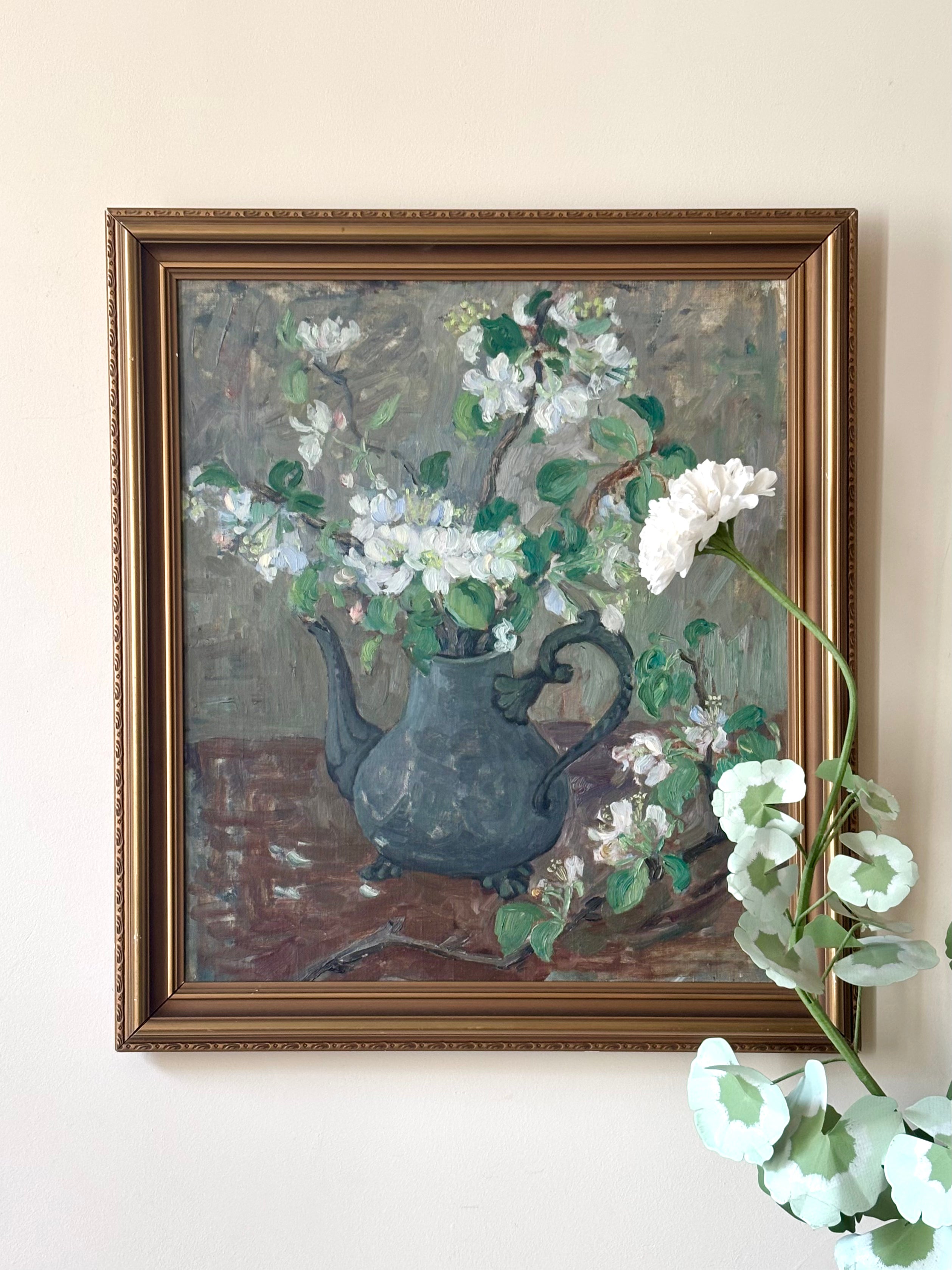 White Flowers in a Teapot ON HOLD PLESSE EMAIL FOR WAITLIST