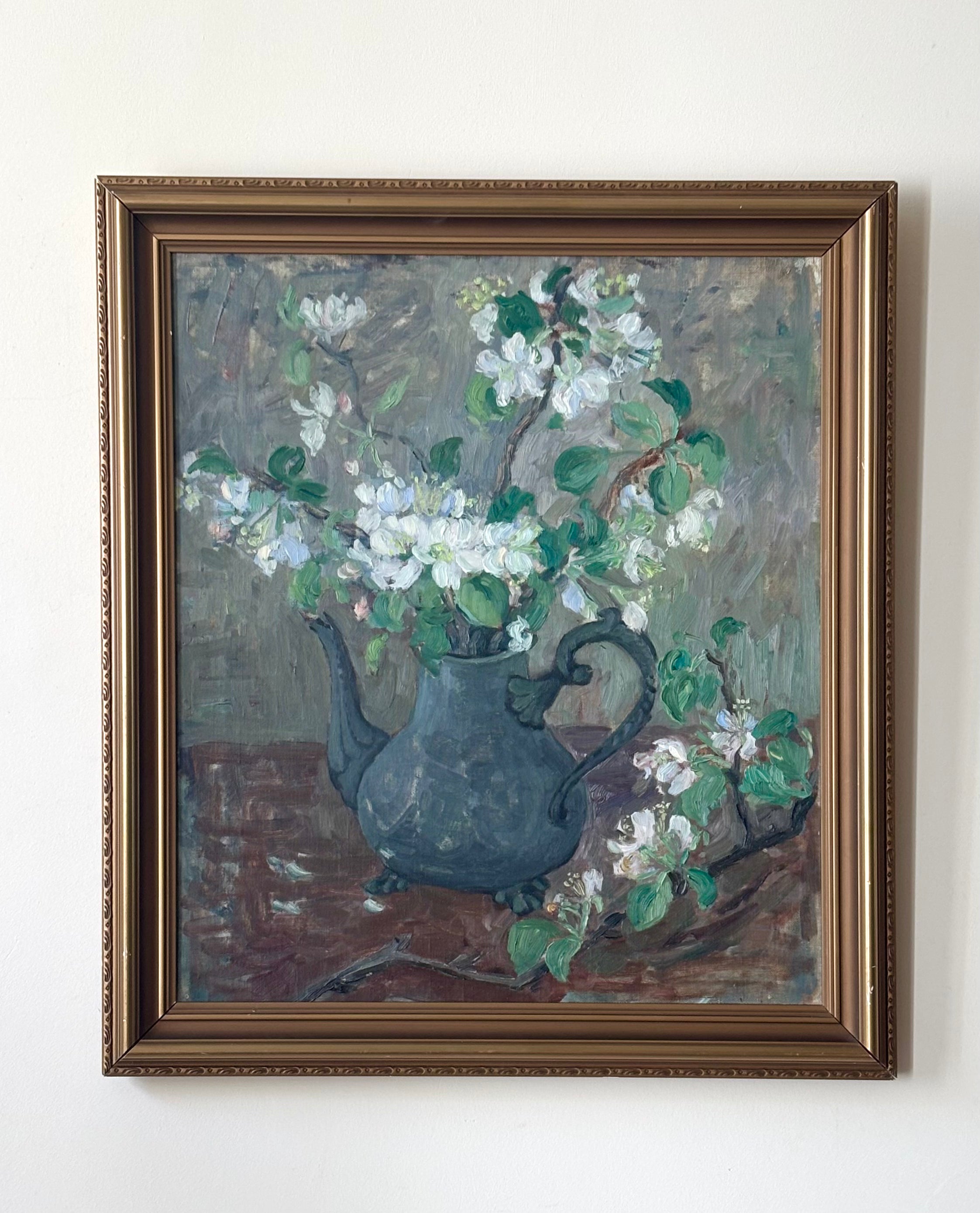 White Flowers in a Teapot ON HOLD PLESSE EMAIL FOR WAITLIST