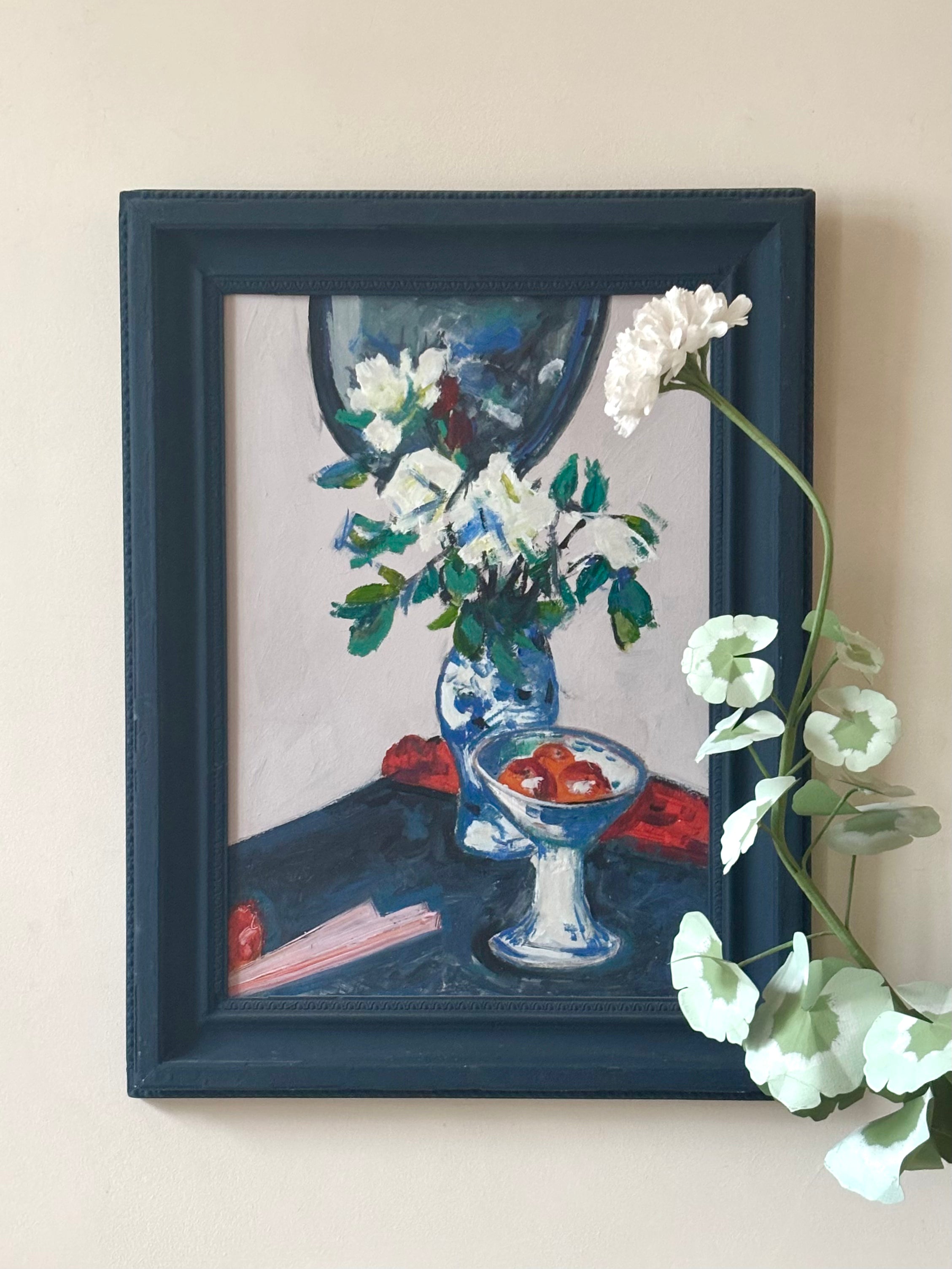 White Flowers in a China Vase