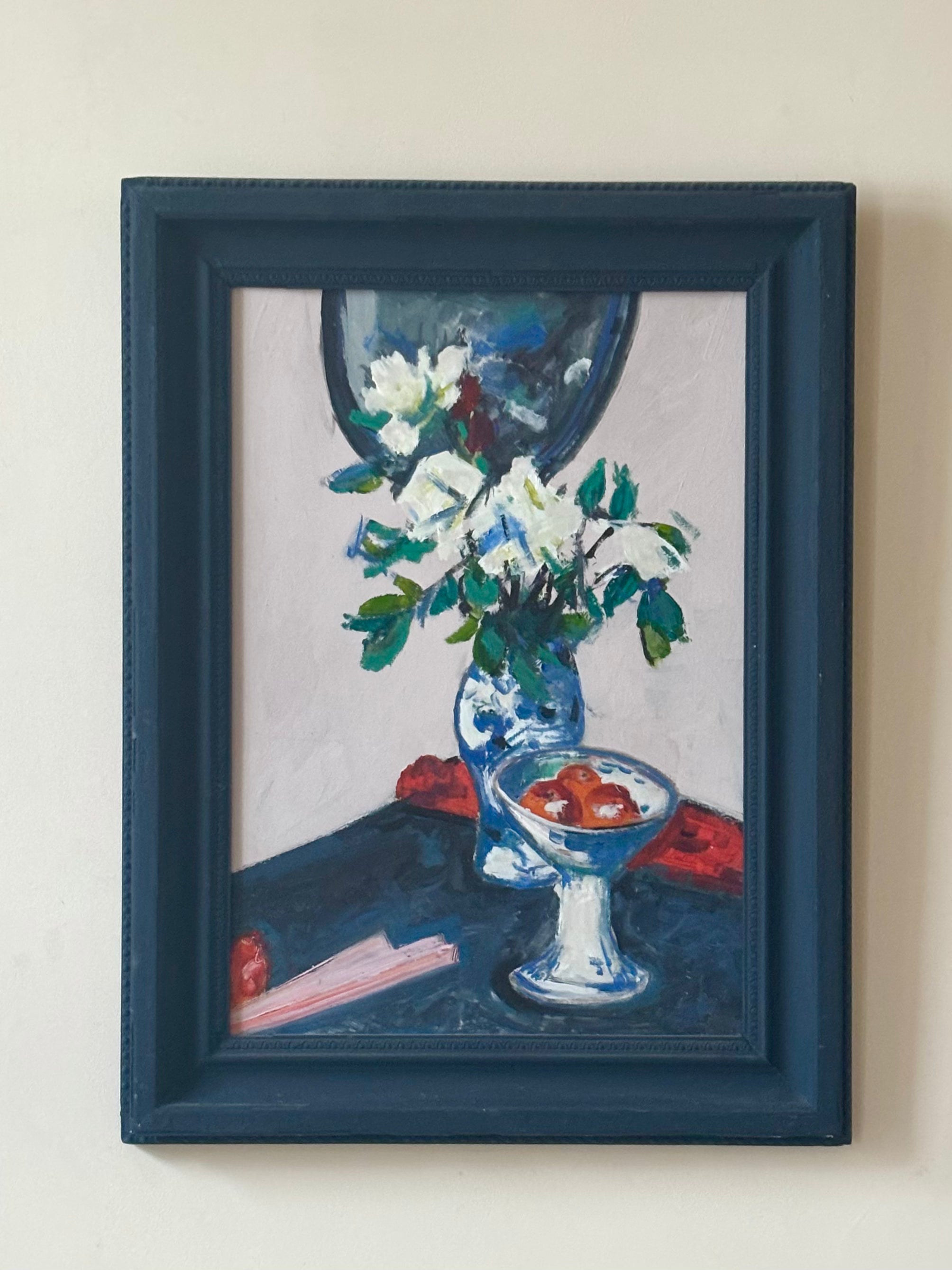 White Flowers in a China Vase