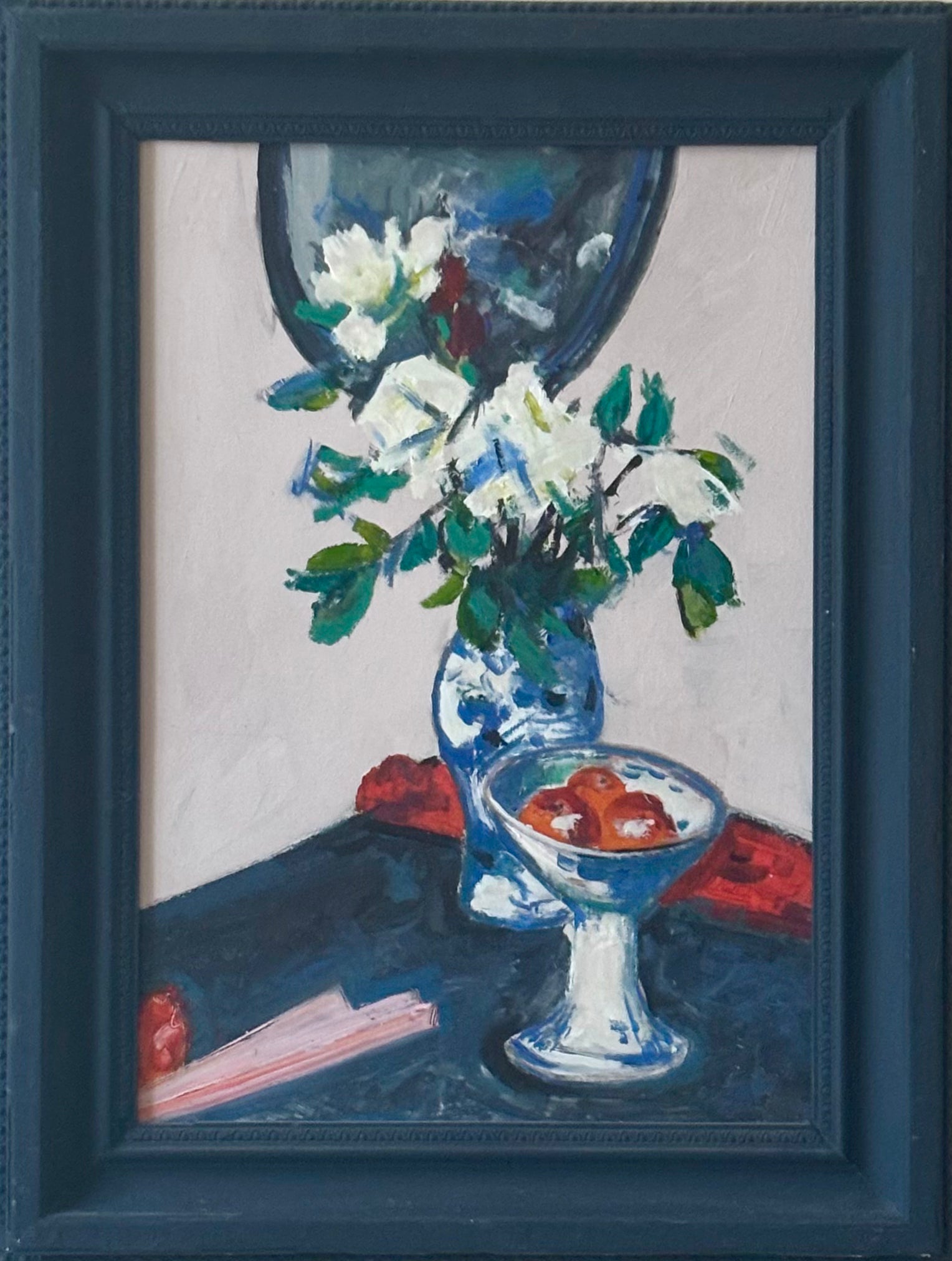 White Flowers in a China Vase