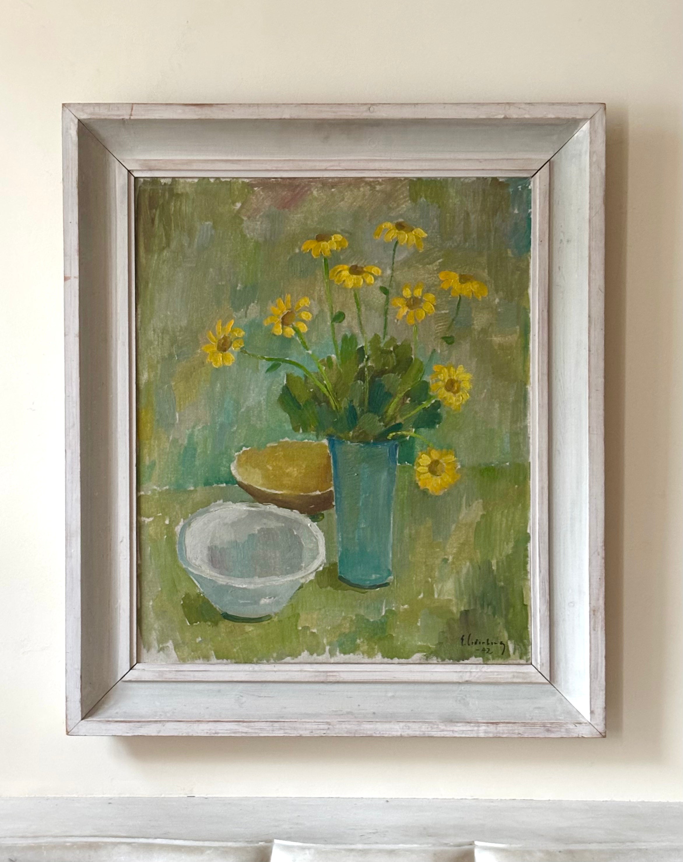Yellow Flowers in a Blue Vase