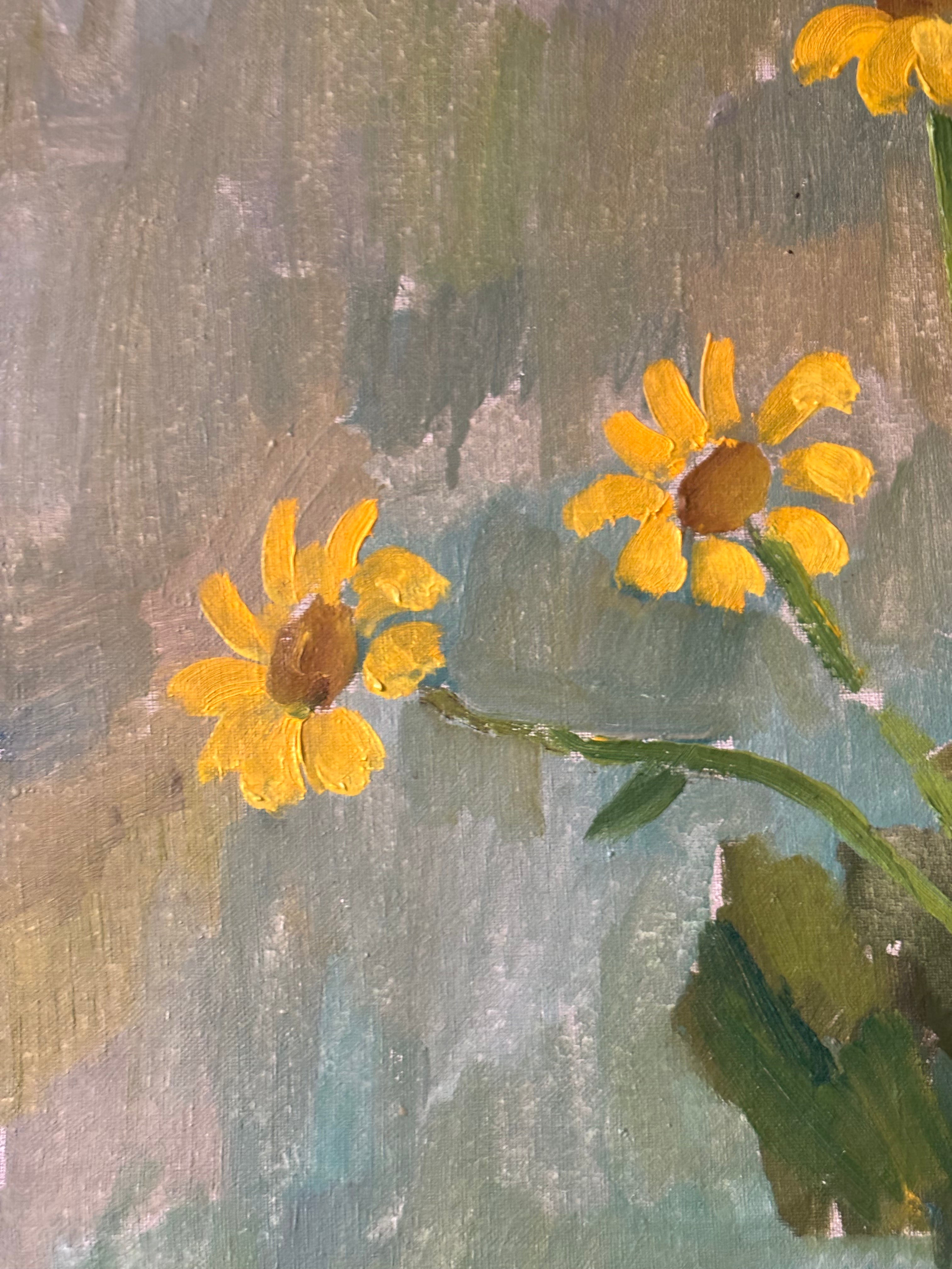 Yellow Flowers in a Blue Vase