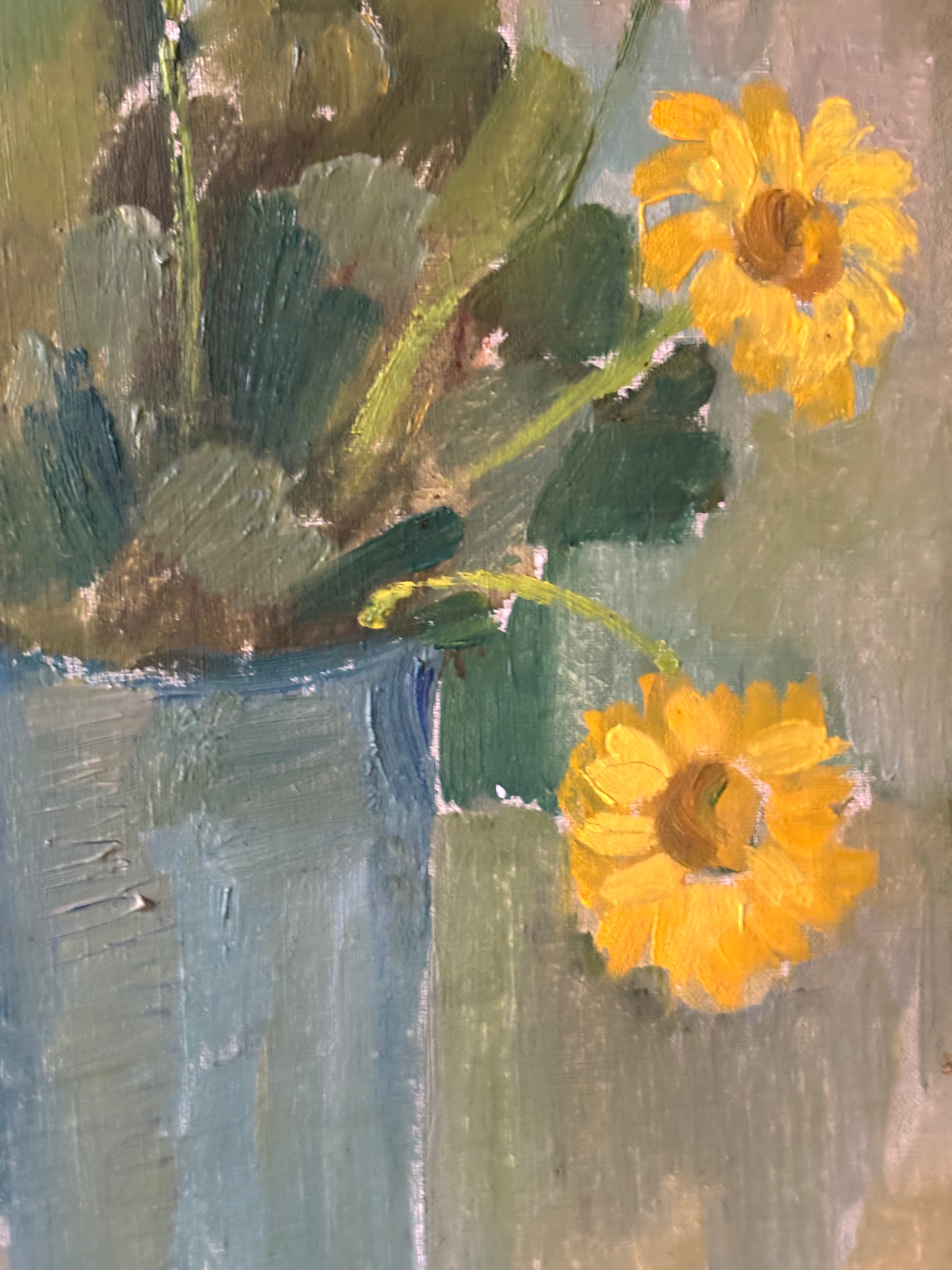 Yellow Flowers in a Blue Vase