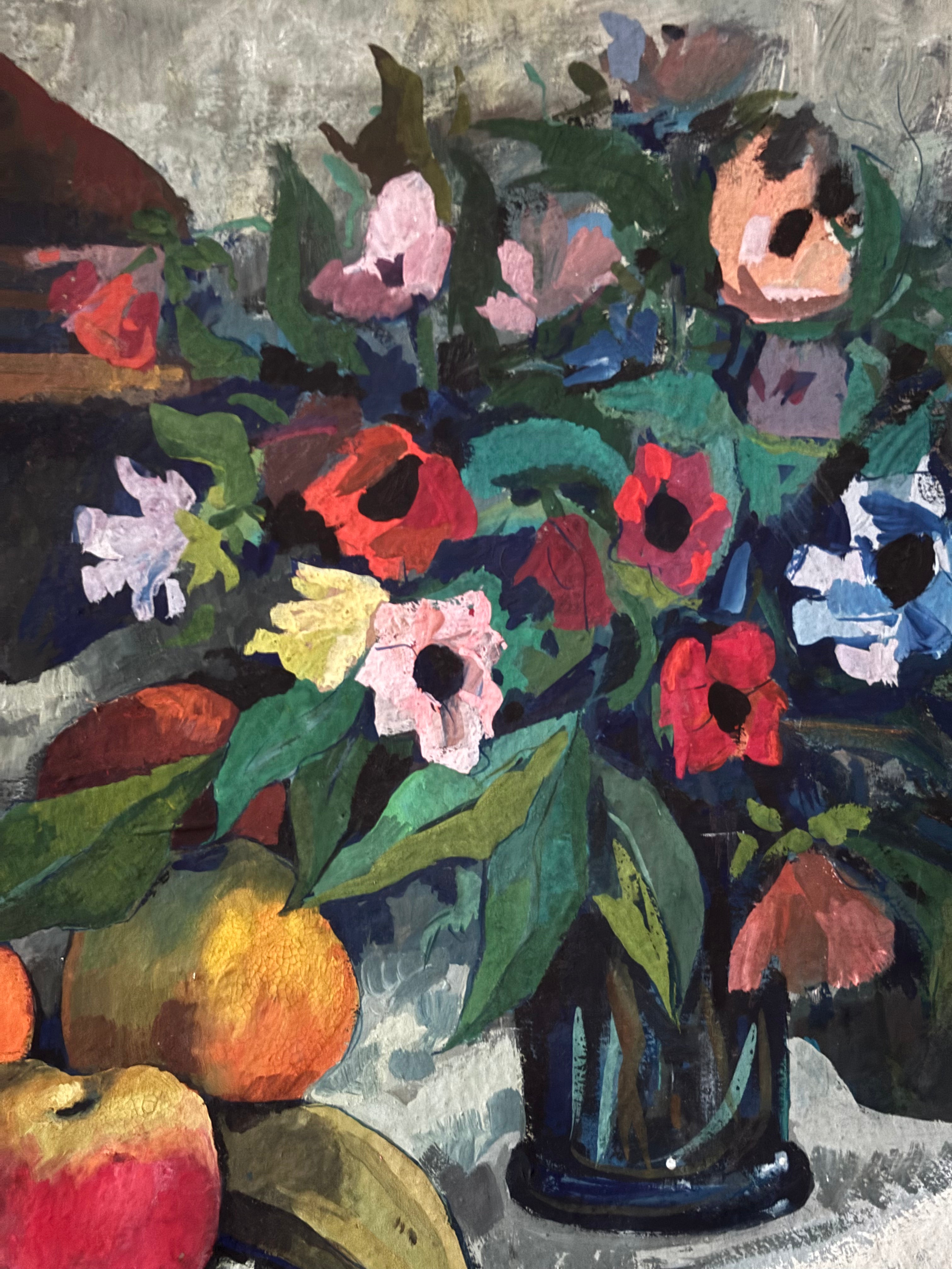 Flowers and Fruit on a White Tablecloth