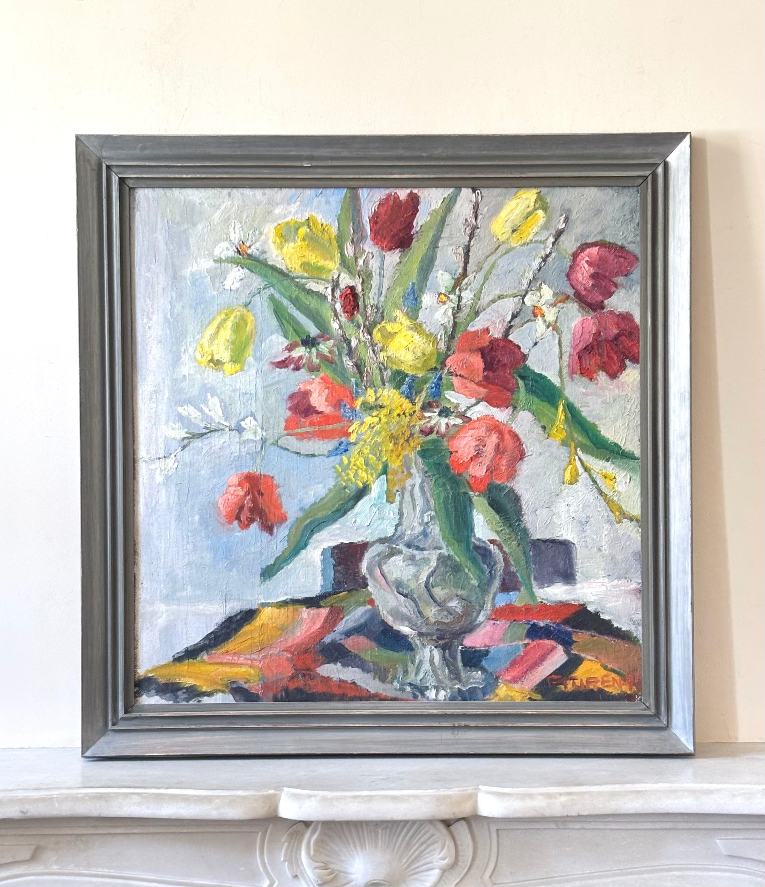 Spring Flowers in a Silver Vase