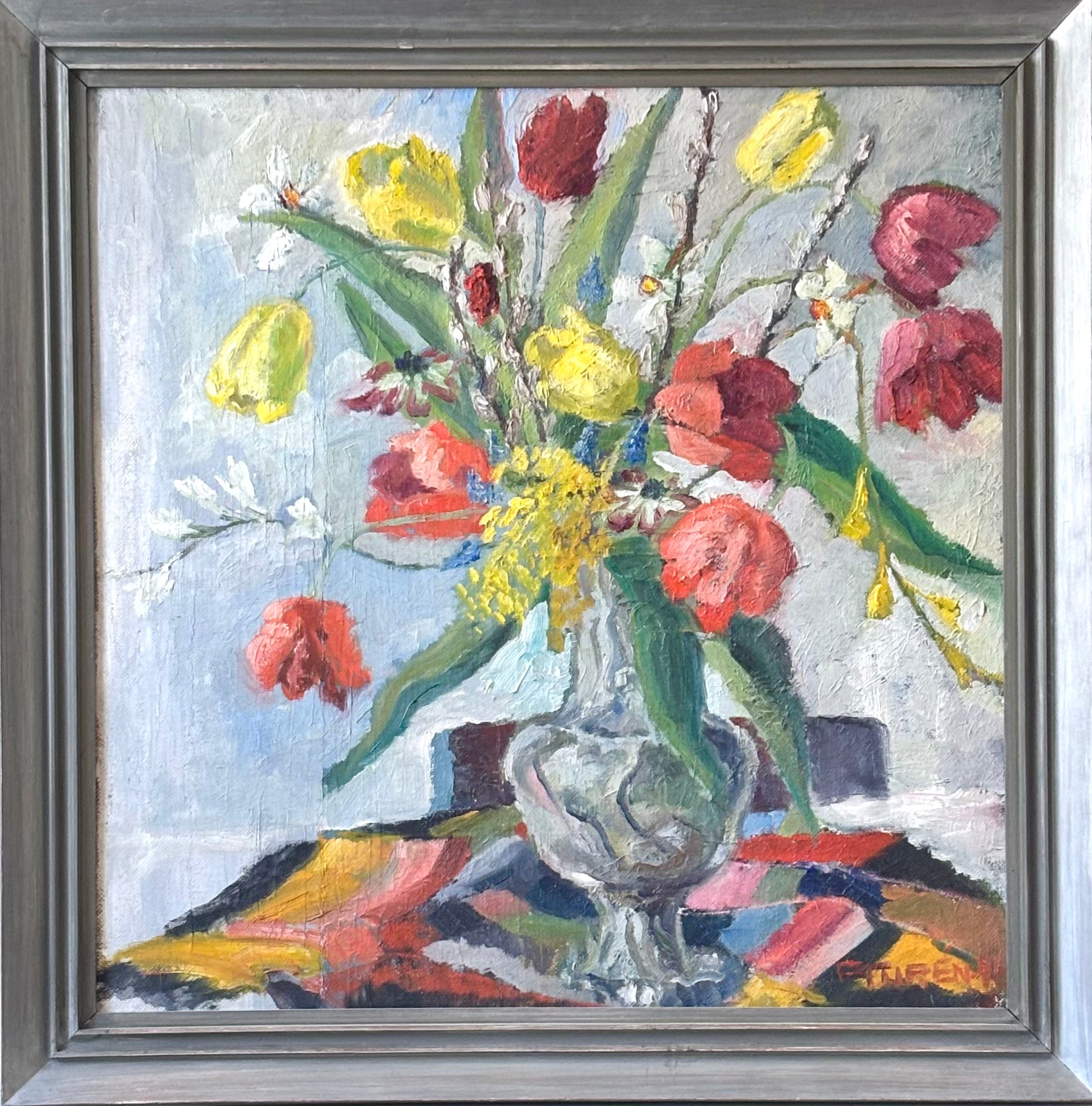 Spring Flowers in a Silver Vase