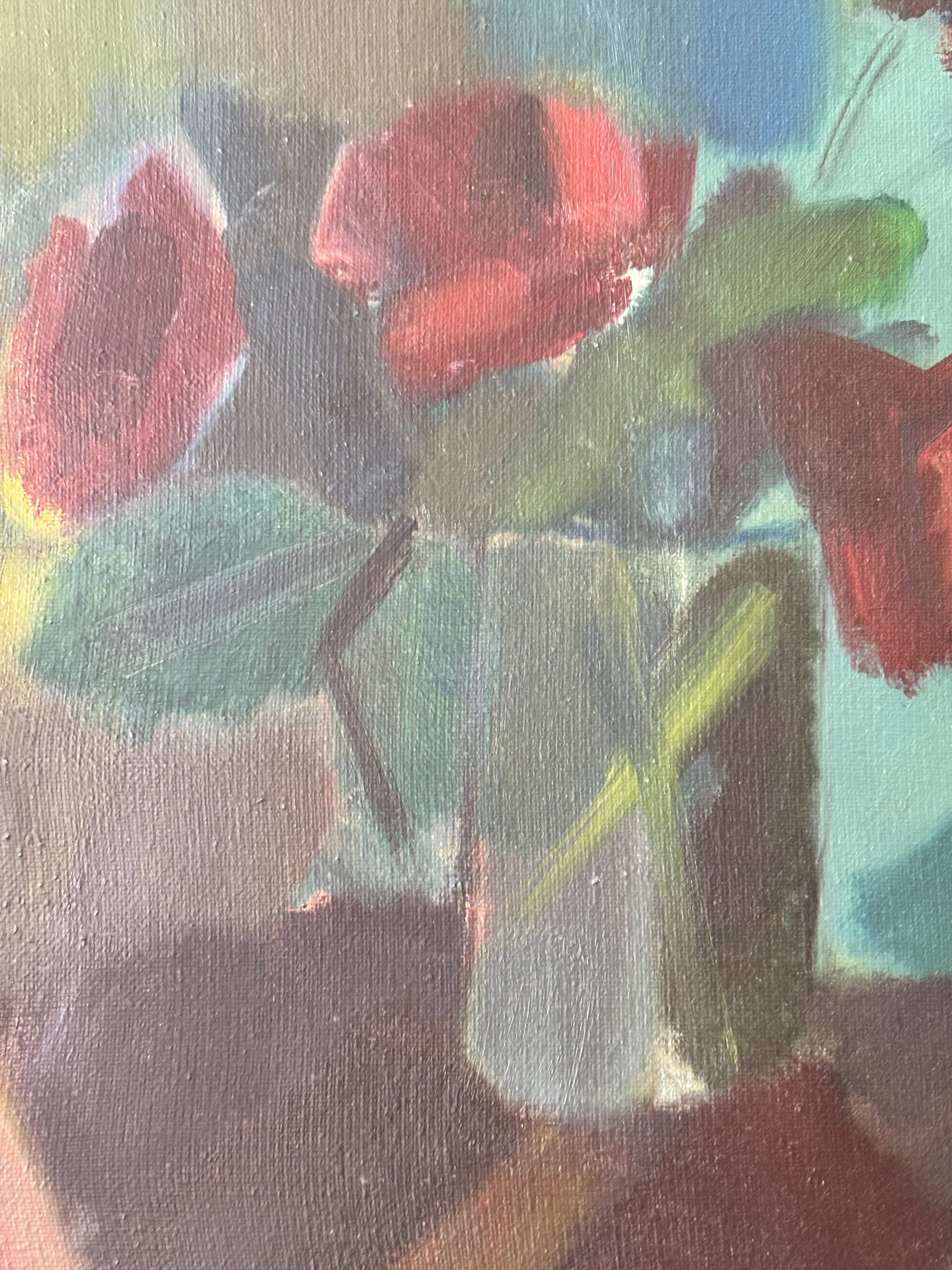 Red Flowers in a Glass Jar