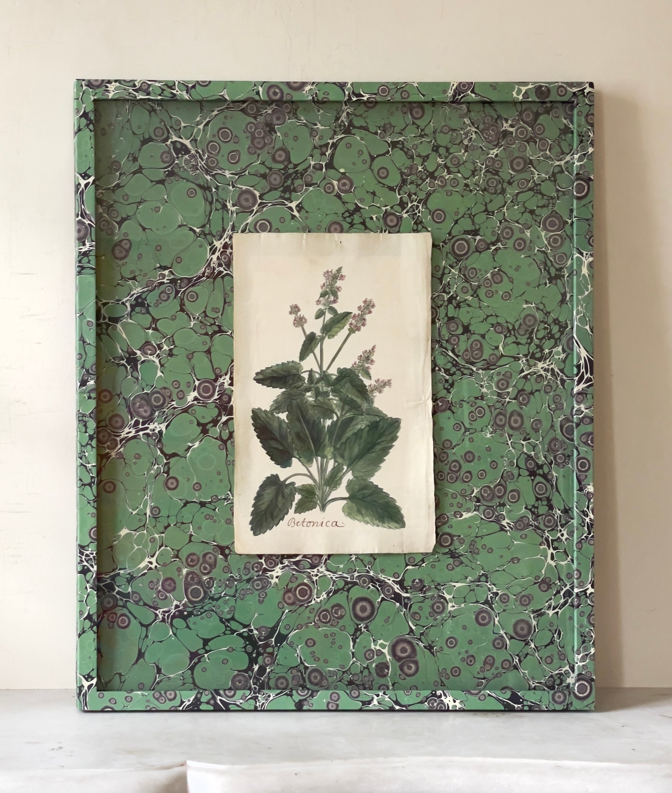 Large Green Marbled 19th Century Botanicals