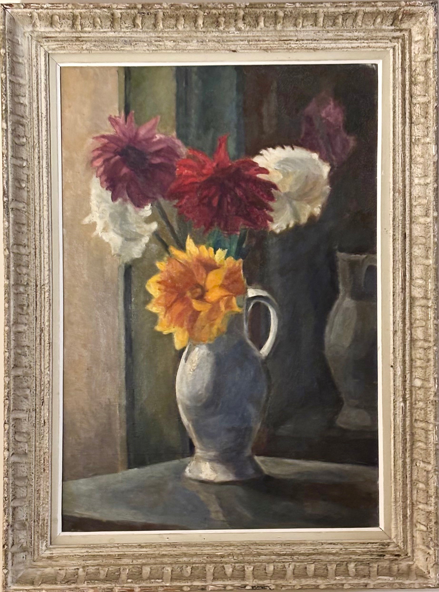 Dahlias in a White Jug