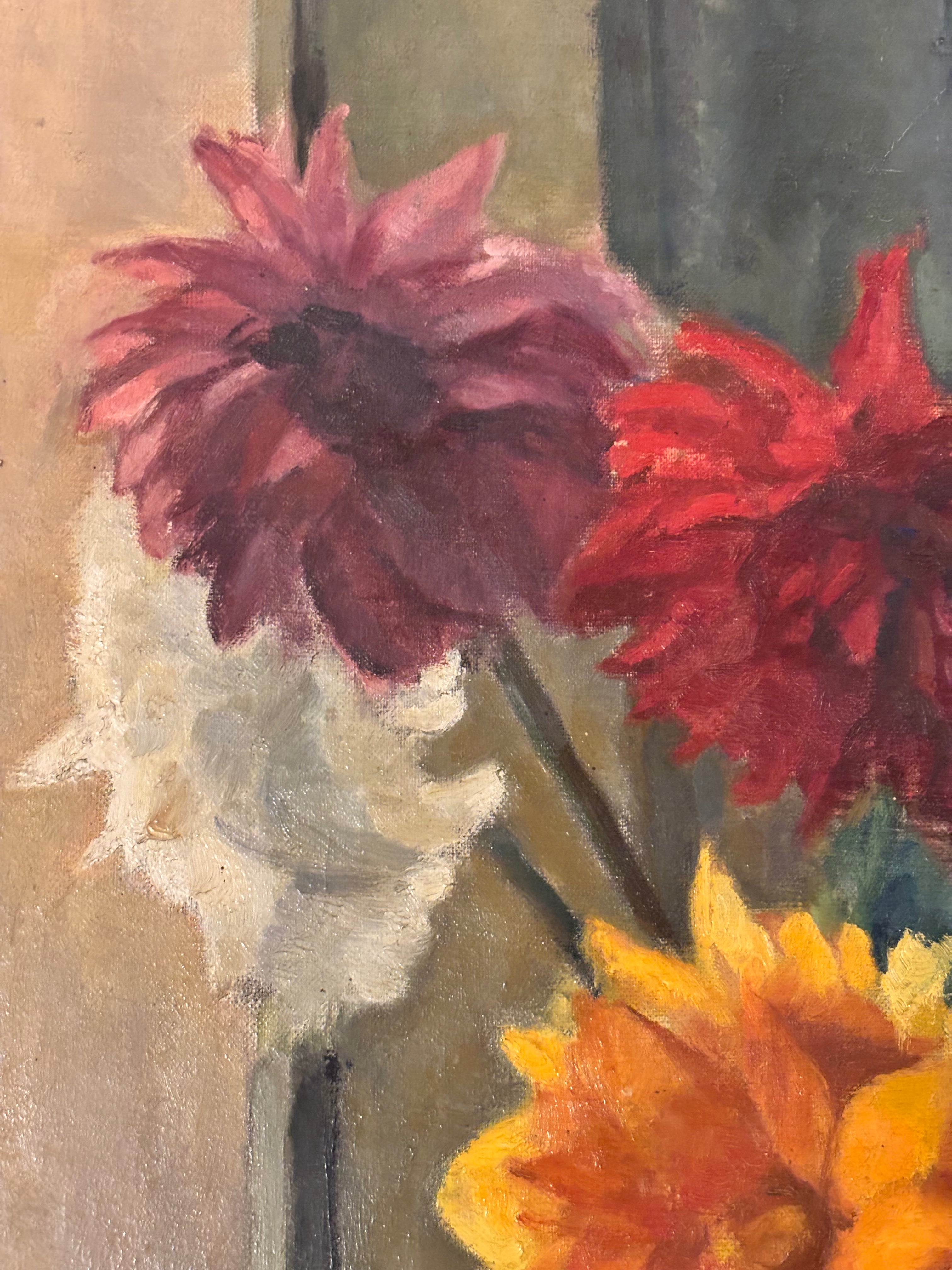 Dahlias in a White Jug